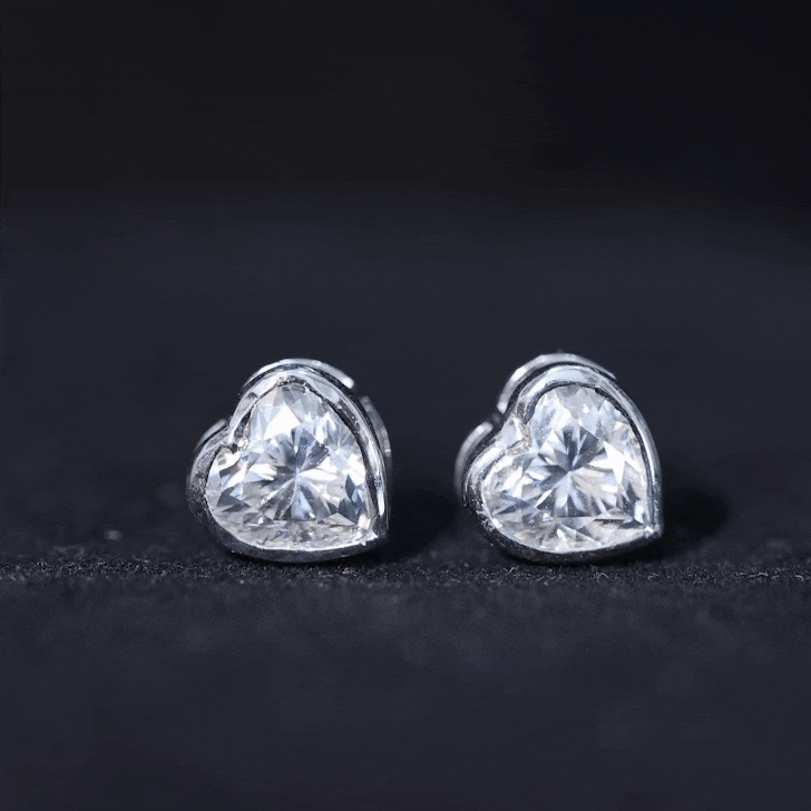 Moissanite Heart Earrings – 3 Carat Sparkling Studs | Bezel Setting & Screw Back