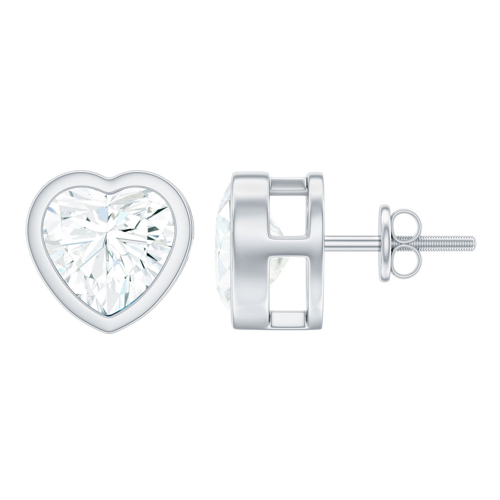 Moissanite Heart Earrings – 3 Carat Sparkling Studs | Bezel Setting & Screw Back