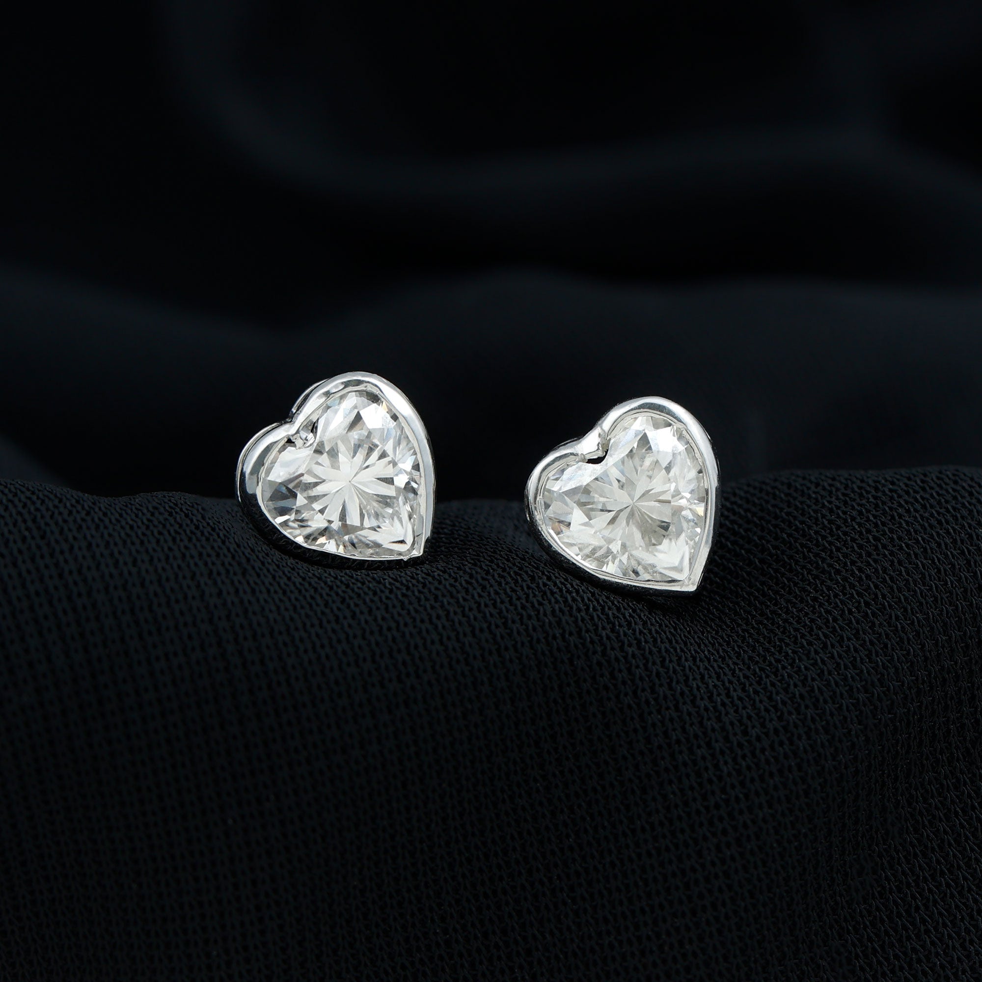 Moissanite Heart Earrings – 3 Carat Sparkling Studs | Bezel Setting & Screw Back