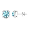 Aquamarine Stud Earrings – Diamond Halo Earrings with Blue Gemstone Accents