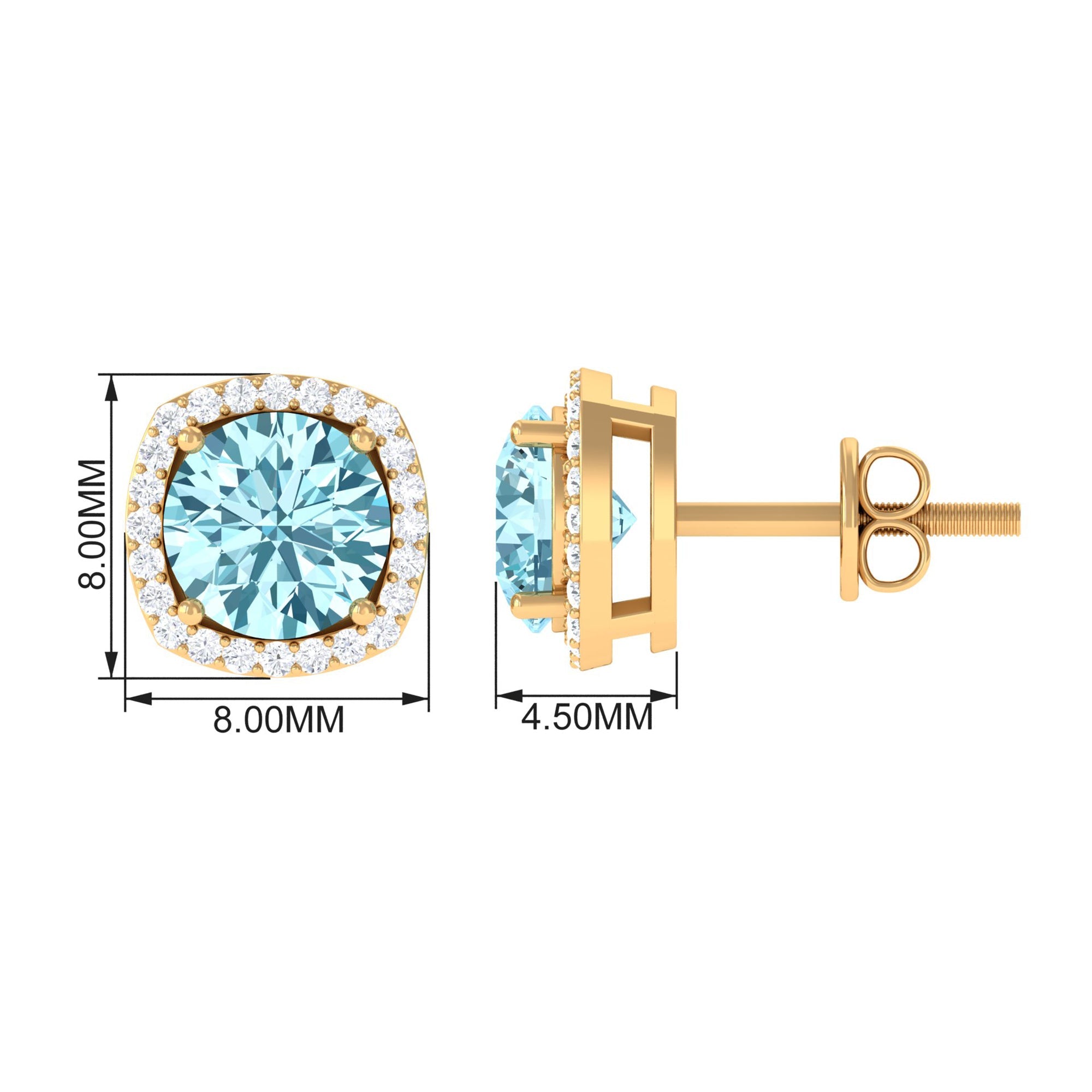 Aquamarine Stud Earrings – Diamond Halo Earrings with Blue Gemstone Accents