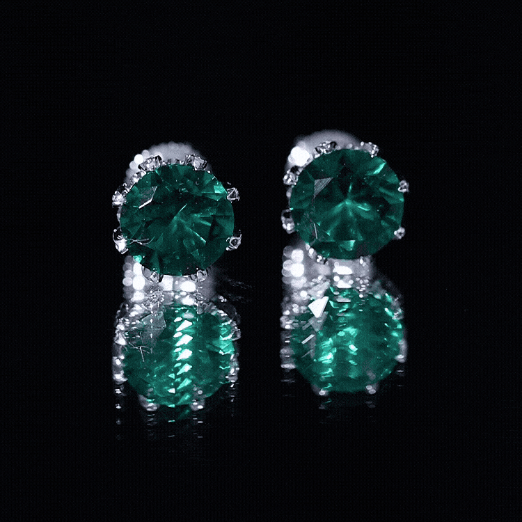 Lab Created Emerald Earrings – Certified Round Cut Floral Studs with Moissanite