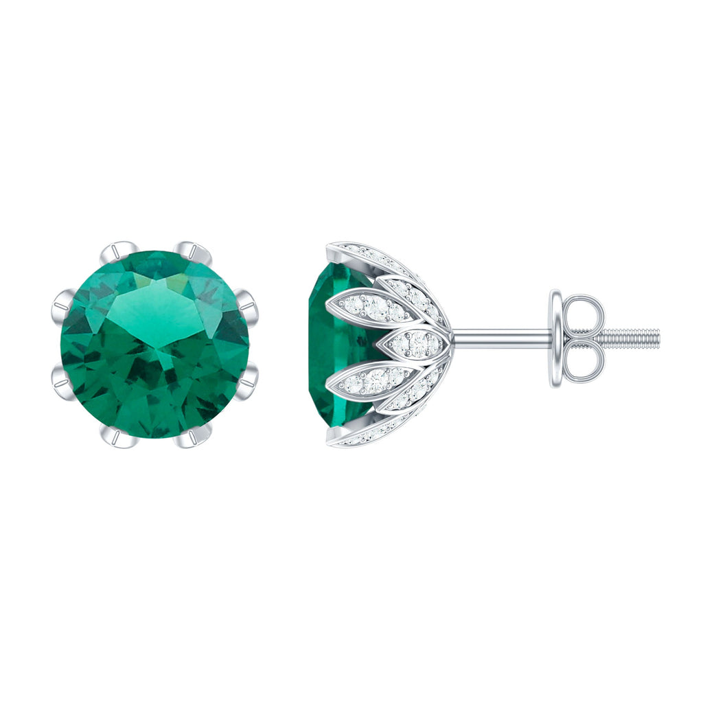 Lab Created Emerald Earrings – Certified Round Cut Floral Studs with Moissanite