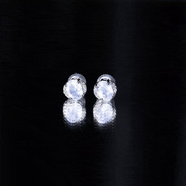 Oval Moonstone Earrings – Solitaire Stud With Diamond Crescent Design | AAA Quality