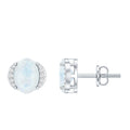 Oval Moonstone Earrings – Solitaire Stud With Diamond Crescent Design | AAA Quality