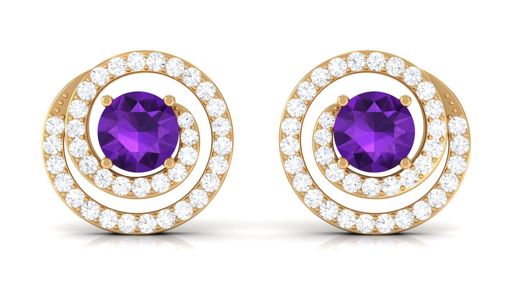 Natural Amethyst Diamond Swirl Earrings with Screw Back