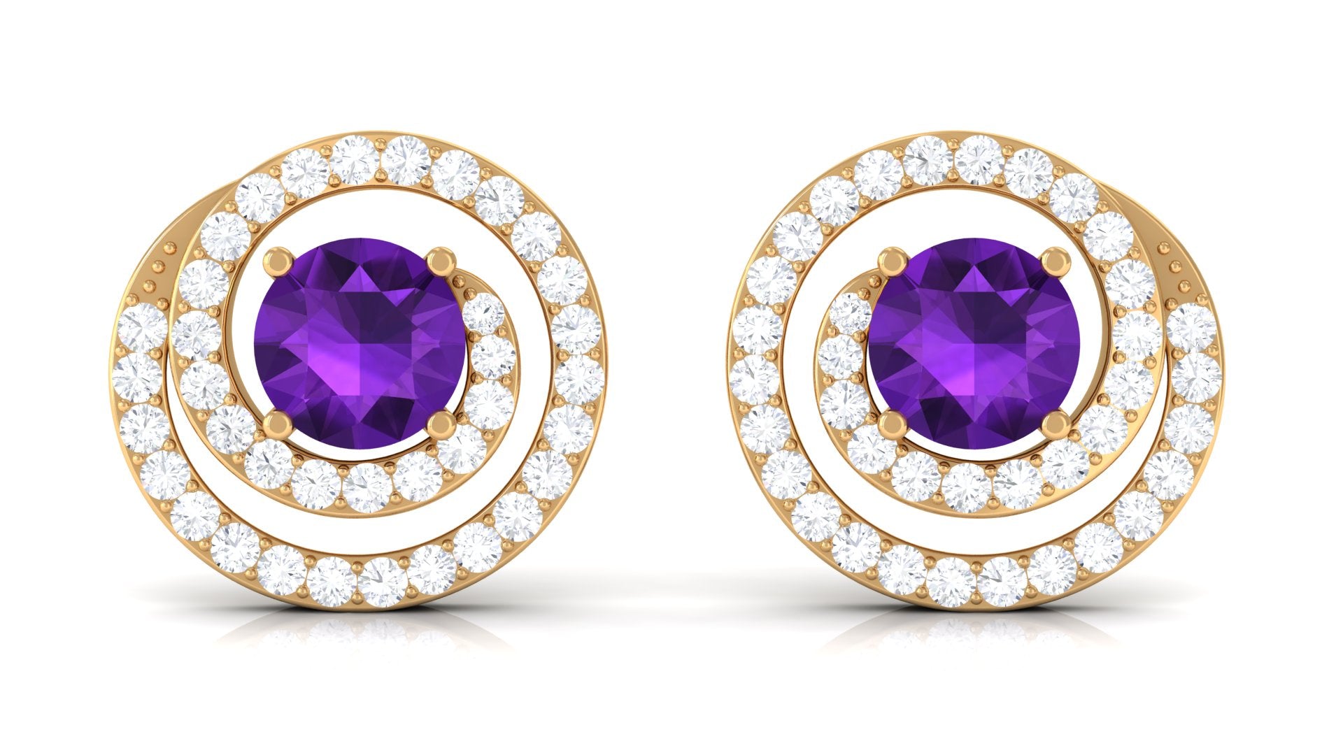 Natural Amethyst Diamond Swirl Earrings with Screw Back