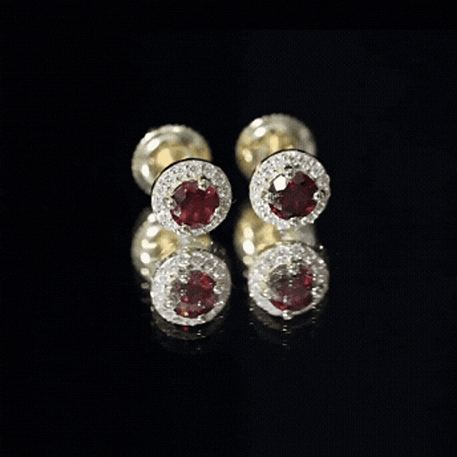 Garnet Stud Earrings – Classic AAA Quality Garnet with Halo Diamond | White Gold