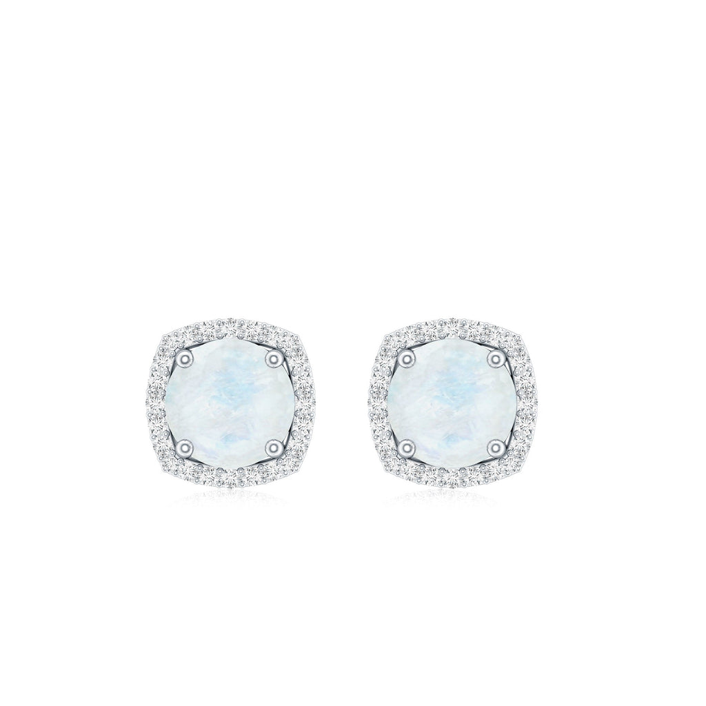 Moonstone Stud Earrings – AAA Quality Blue Moonstone with Diamond Halo Sparkle