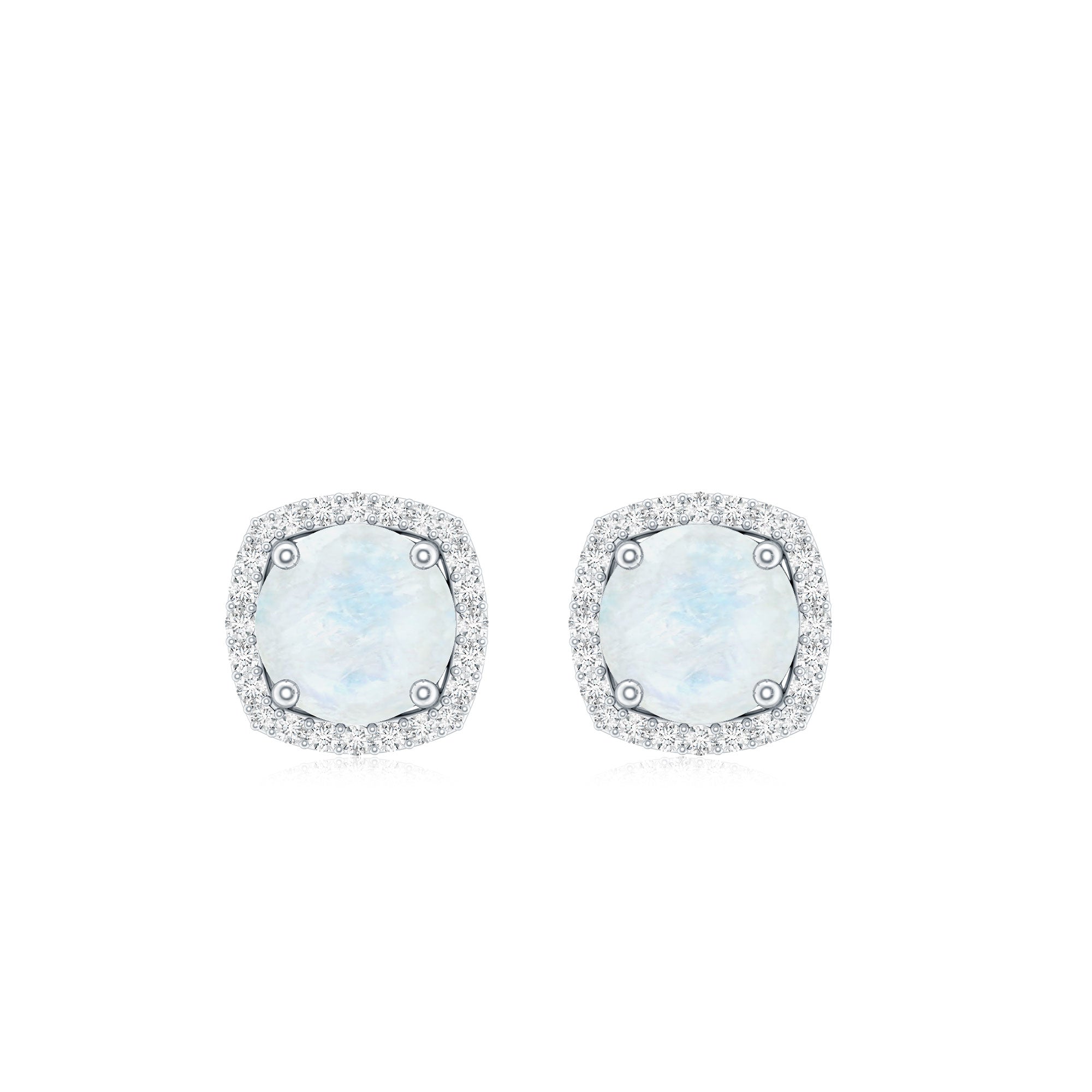 Moonstone Stud Earrings – AAA Quality Blue Moonstone with Diamond Halo Sparkle
