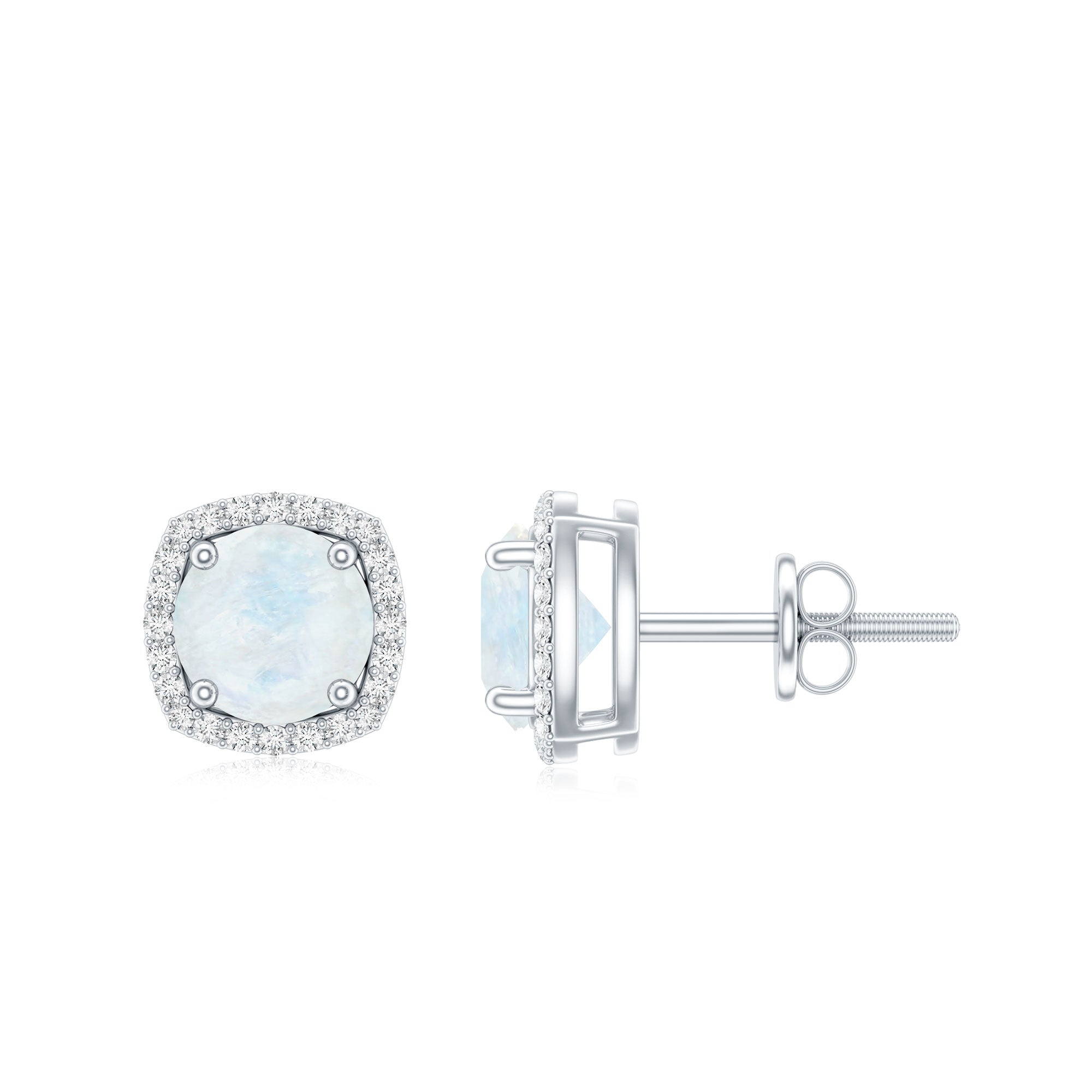 Moonstone Stud Earrings – AAA Quality Blue Moonstone with Diamond Halo Sparkle