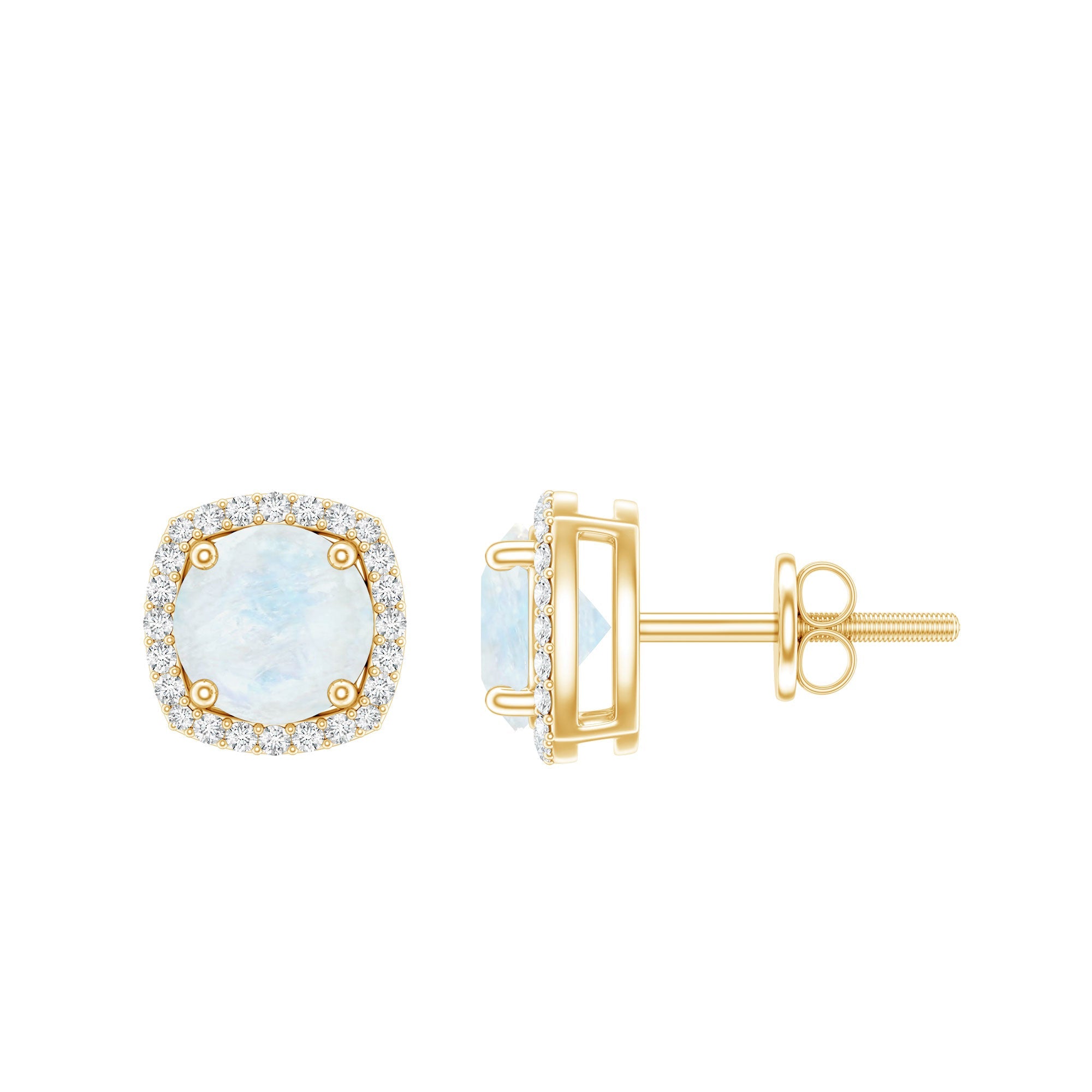 Moonstone Stud Earrings – AAA Quality Blue Moonstone with Diamond Halo Sparkle