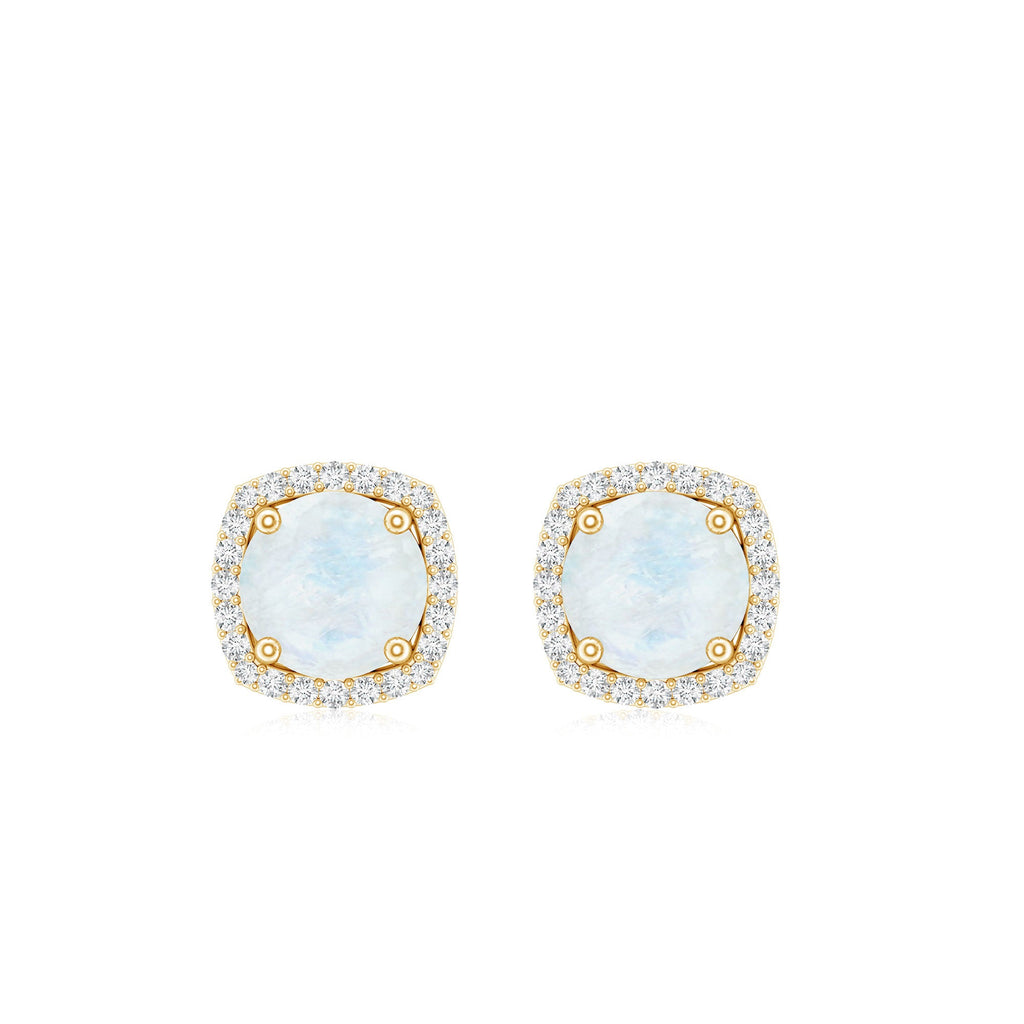 Moonstone Stud Earrings – AAA Quality Blue Moonstone with Diamond Halo Sparkle