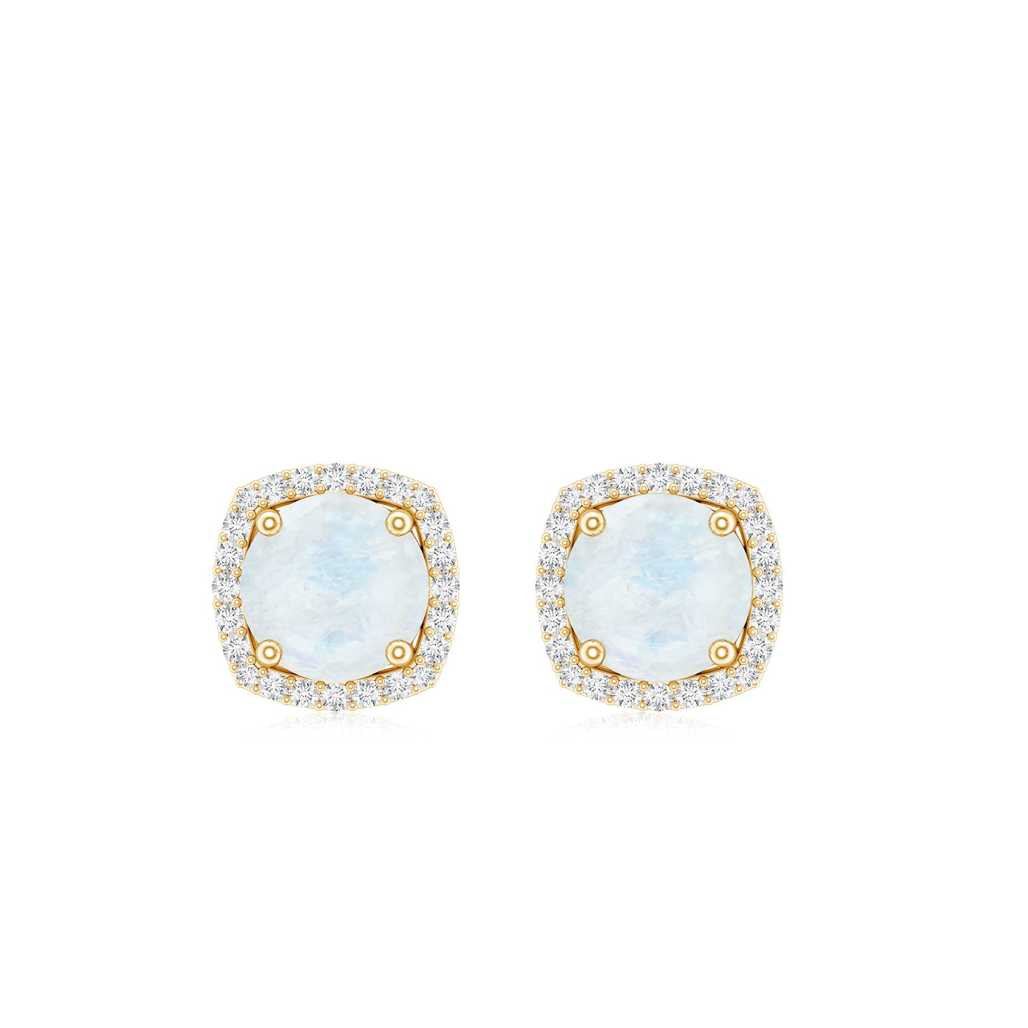 Moonstone Stud Earrings – AAA Quality Blue Moonstone with Diamond Halo Sparkle