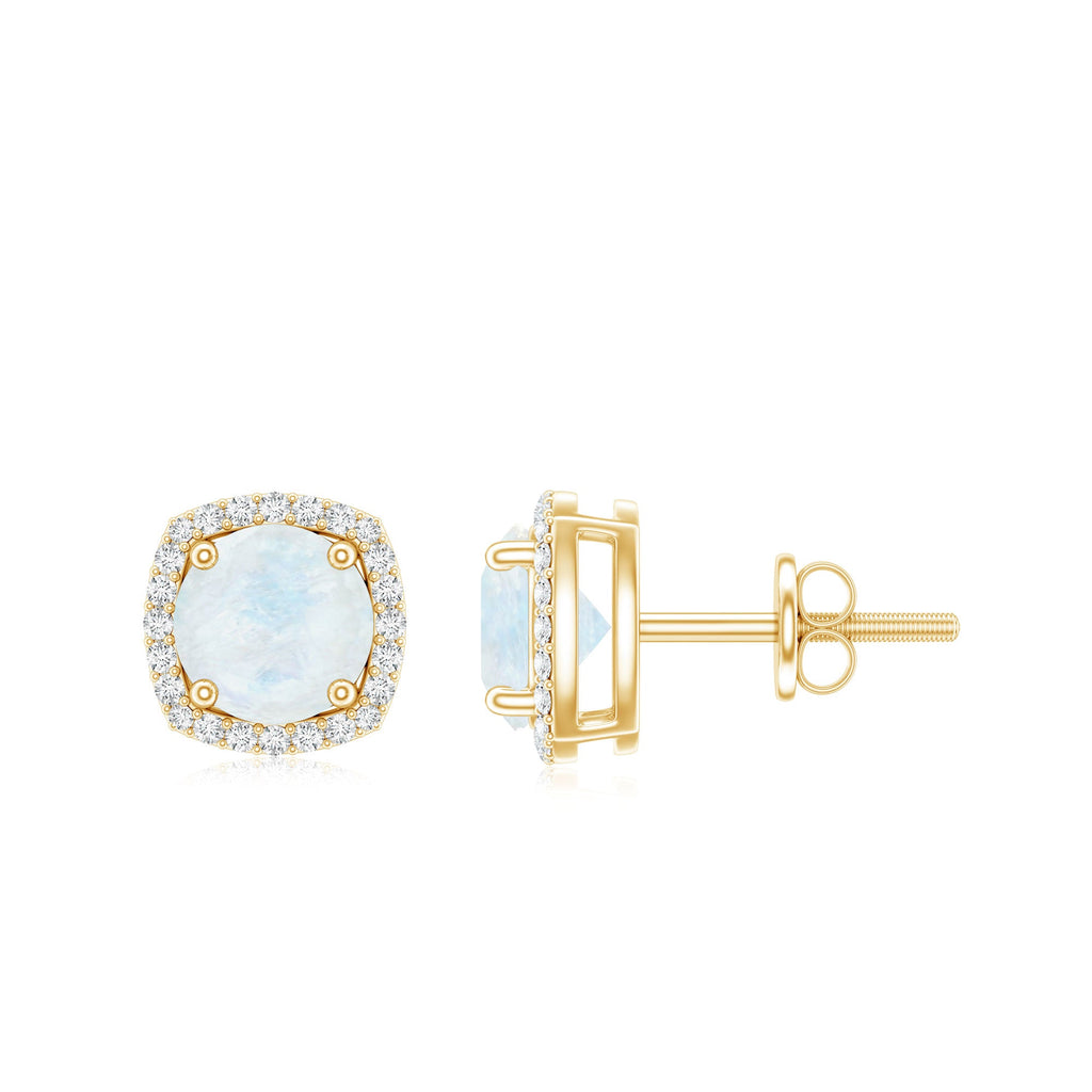 Moonstone Stud Earrings – AAA Quality Blue Moonstone with Diamond Halo Sparkle