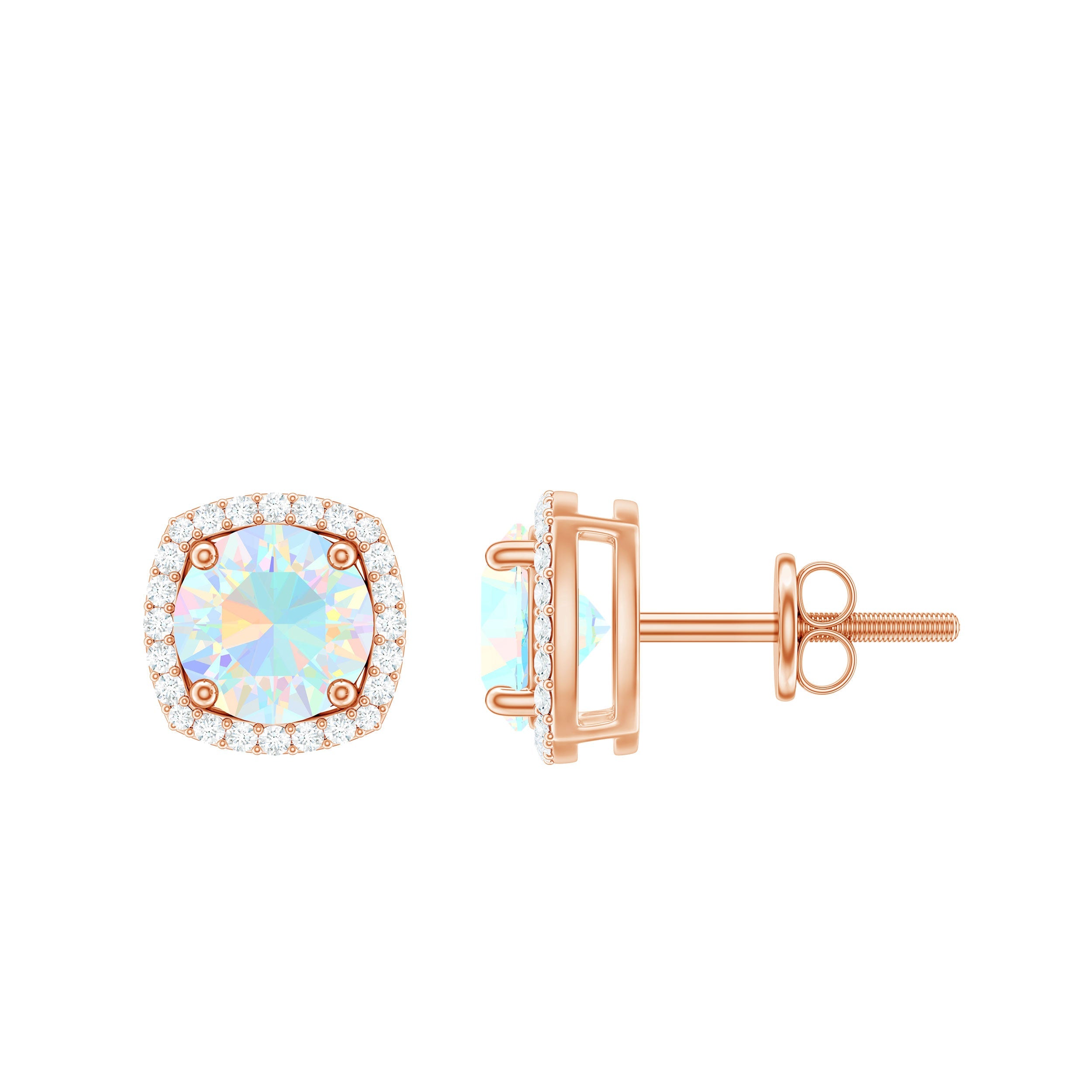 Ethiopian Opal Earrings – AAA Quality Opal Studs with Diamond Halo Design
