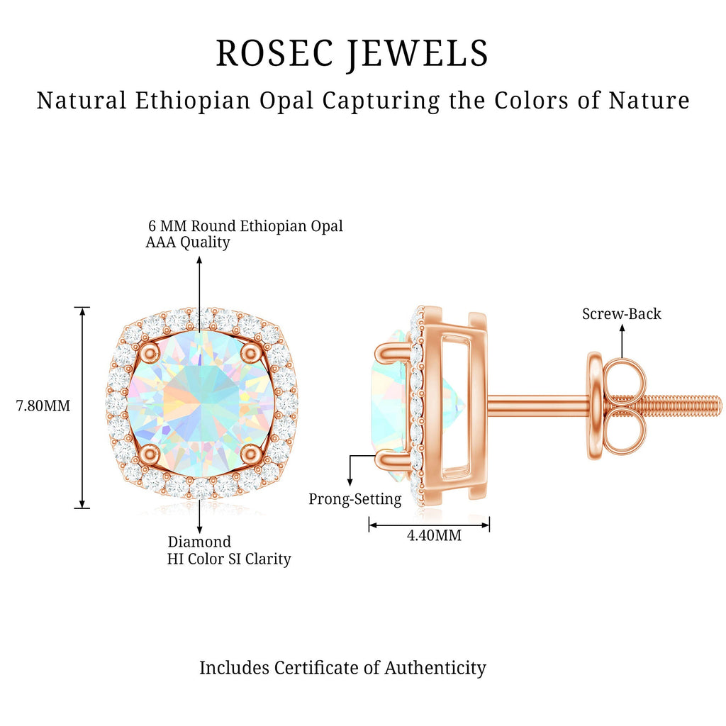 Ethiopian Opal Earrings – AAA Quality Opal Studs with Diamond Halo Design
