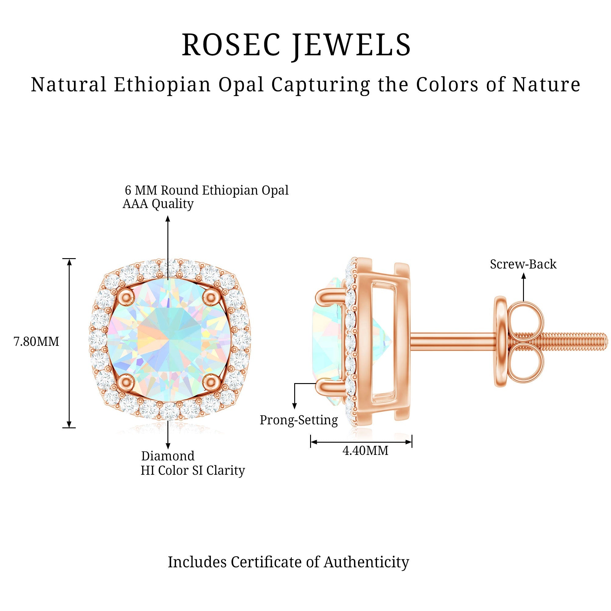 Ethiopian Opal Earrings – AAA Quality Opal Studs with Diamond Halo Design