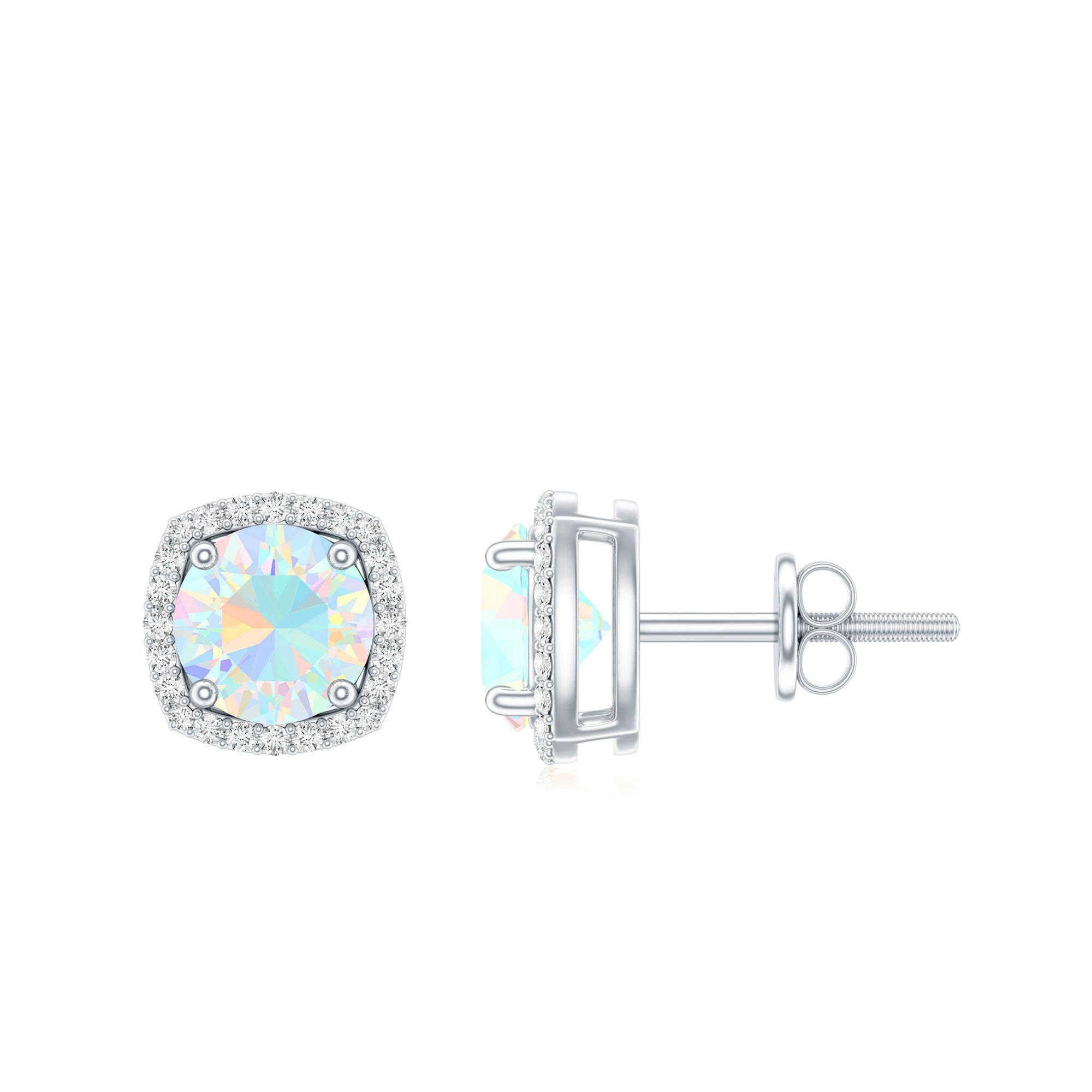 Ethiopian Opal Earrings – AAA Quality Opal Studs with Diamond Halo Design