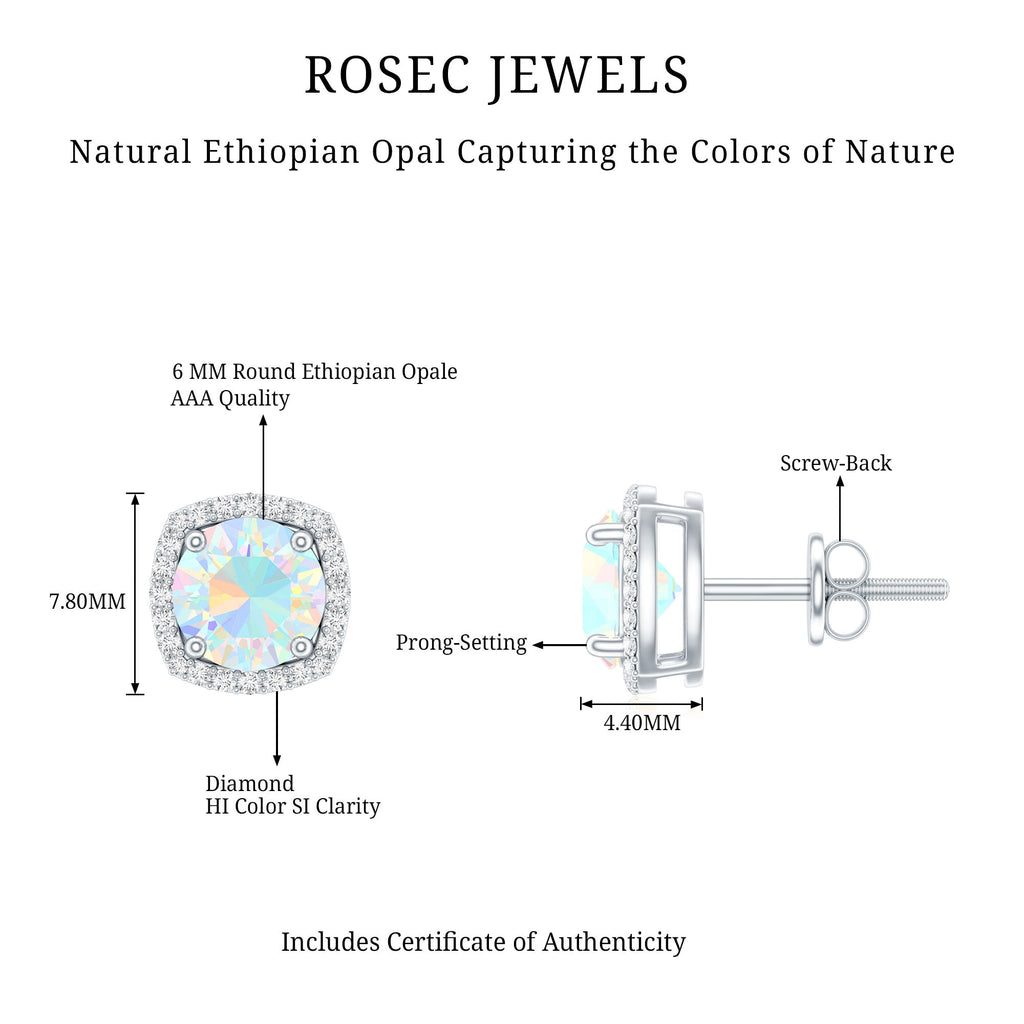 Ethiopian Opal Earrings – AAA Quality Opal Studs with Diamond Halo Design