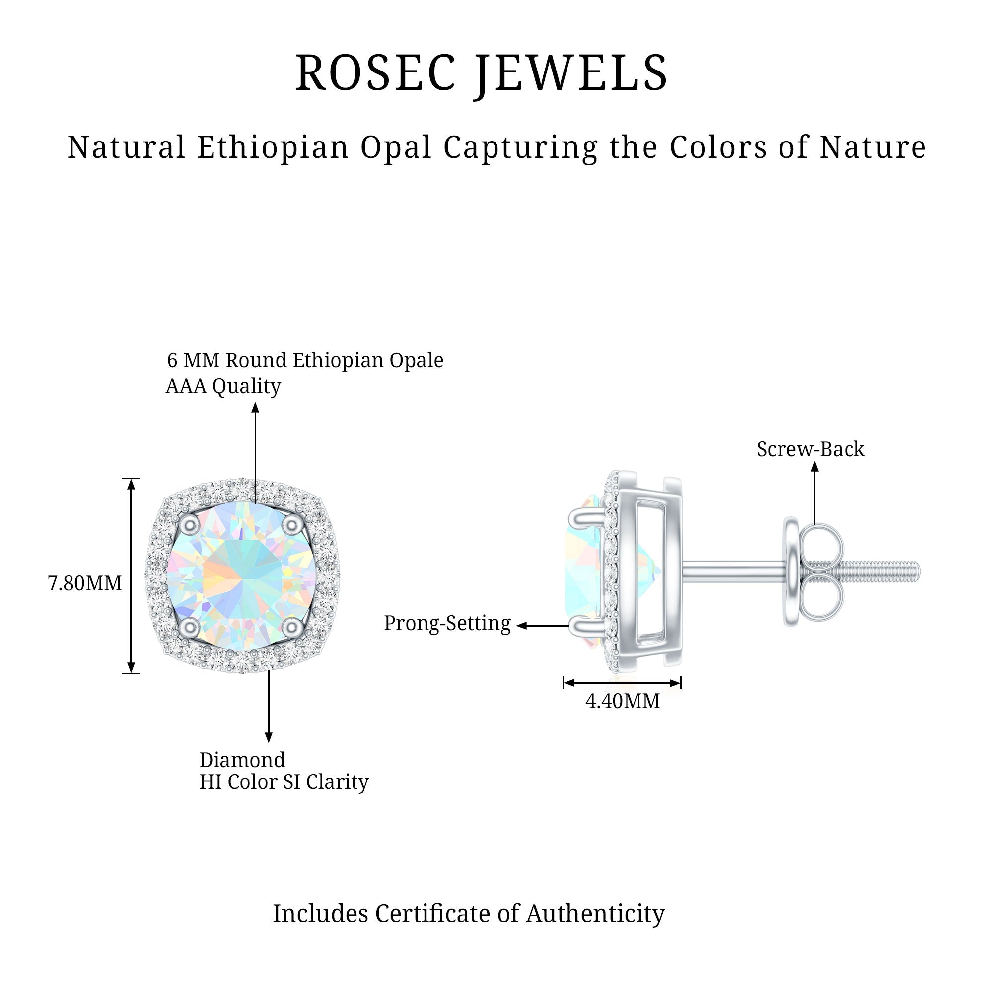 Ethiopian Opal Earrings – AAA Quality Opal Studs with Diamond Halo Design