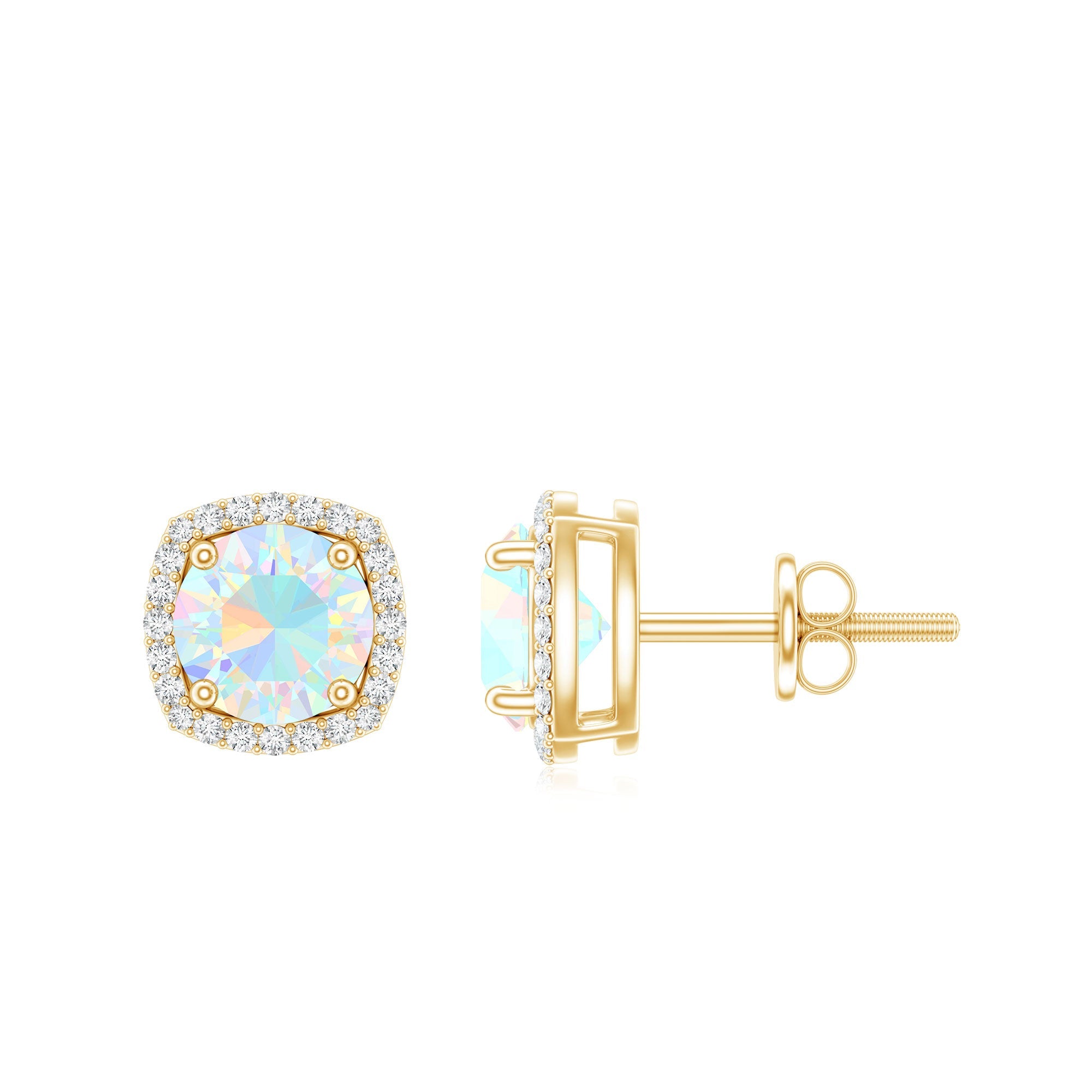 Ethiopian Opal Earrings – AAA Quality Opal Studs with Diamond Halo Design