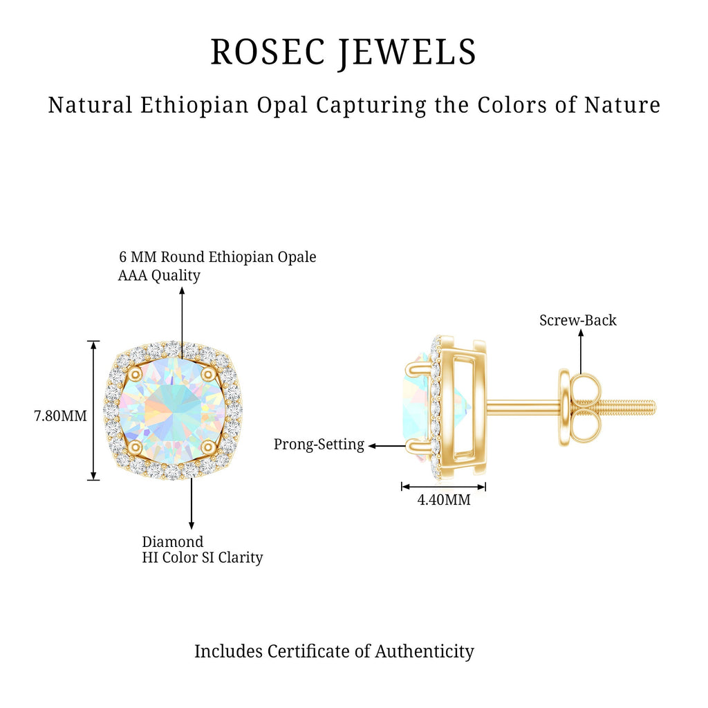 Ethiopian Opal Earrings – AAA Quality Opal Studs with Diamond Halo Design