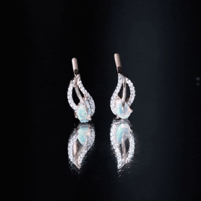 Ethiopian Opal Earrings – Pear Shape Leaf Studs with Sparkling Moissanite Jewelry