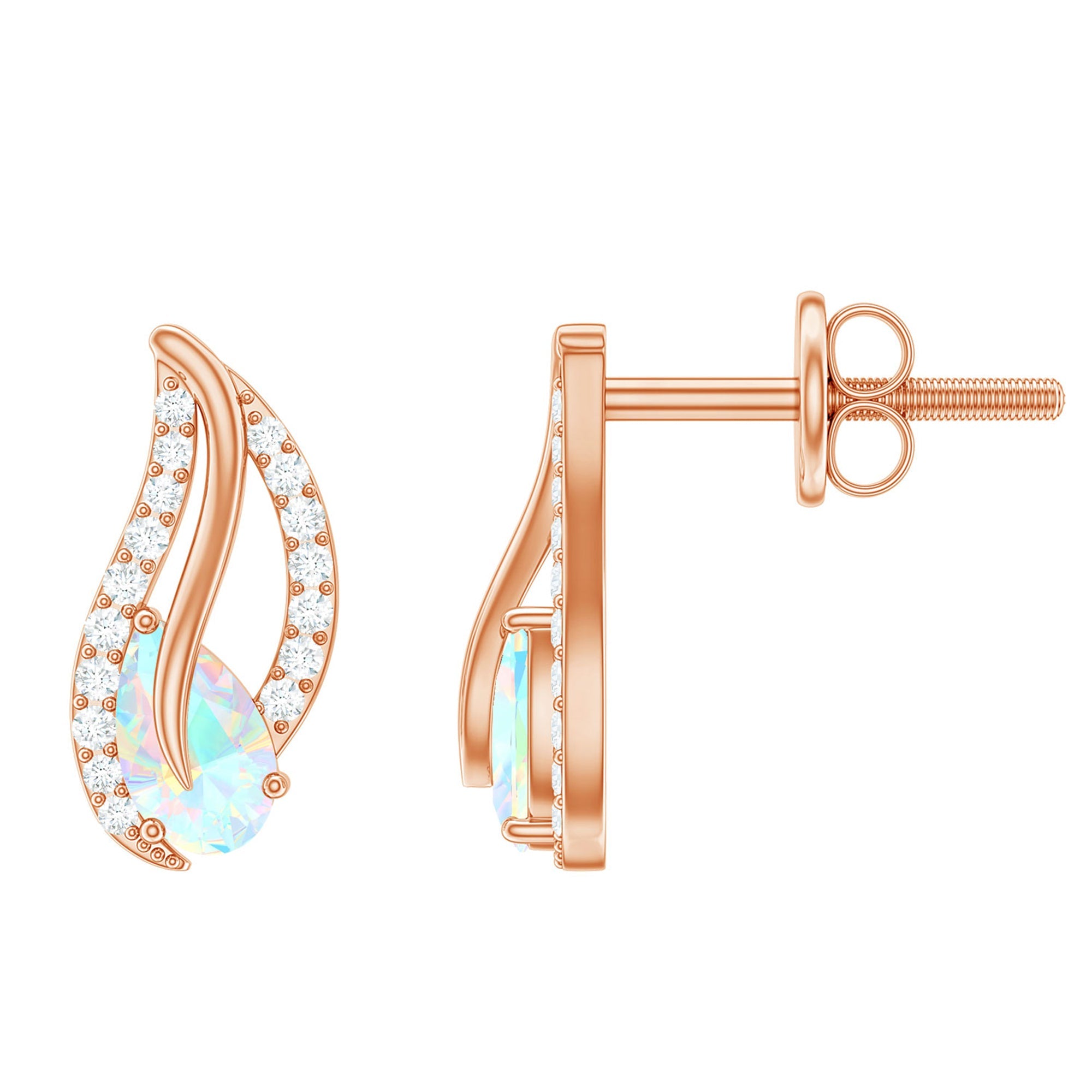 Ethiopian Opal Earrings – Pear Shape Leaf Studs with Sparkling Moissanite Jewelry