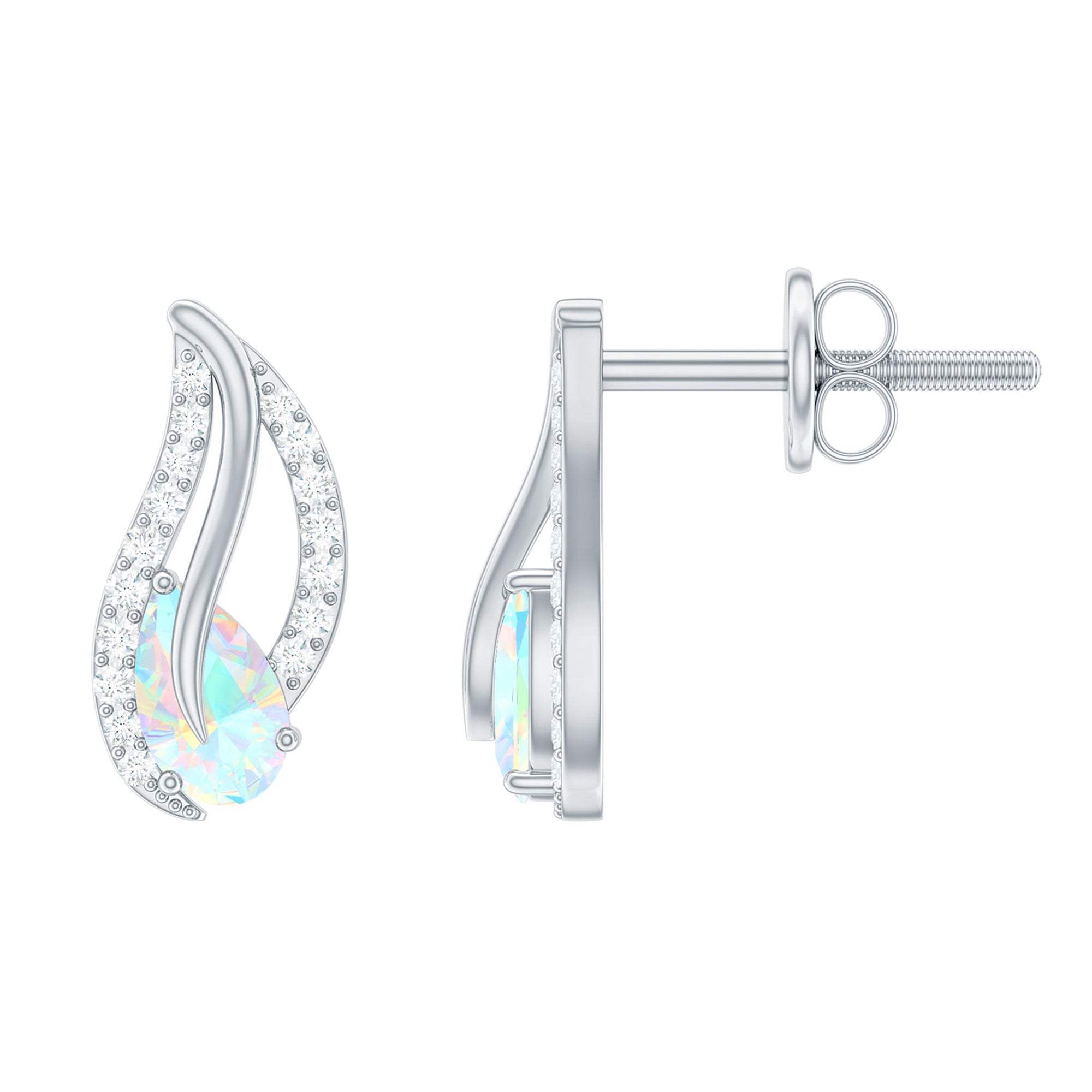 Ethiopian Opal Earrings – Pear Shape Leaf Studs with Sparkling Moissanite Jewelry