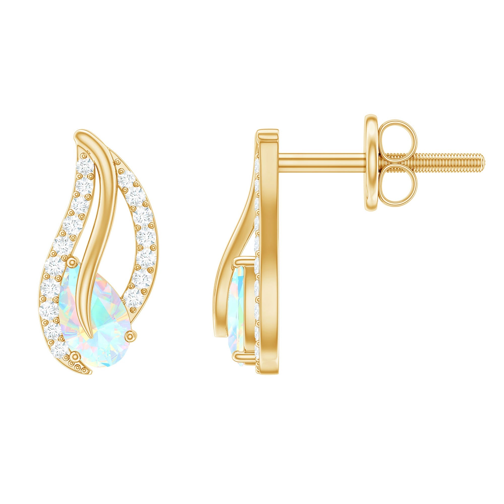 Ethiopian Opal Earrings – Pear Shape Leaf Studs with Sparkling Moissanite Jewelry