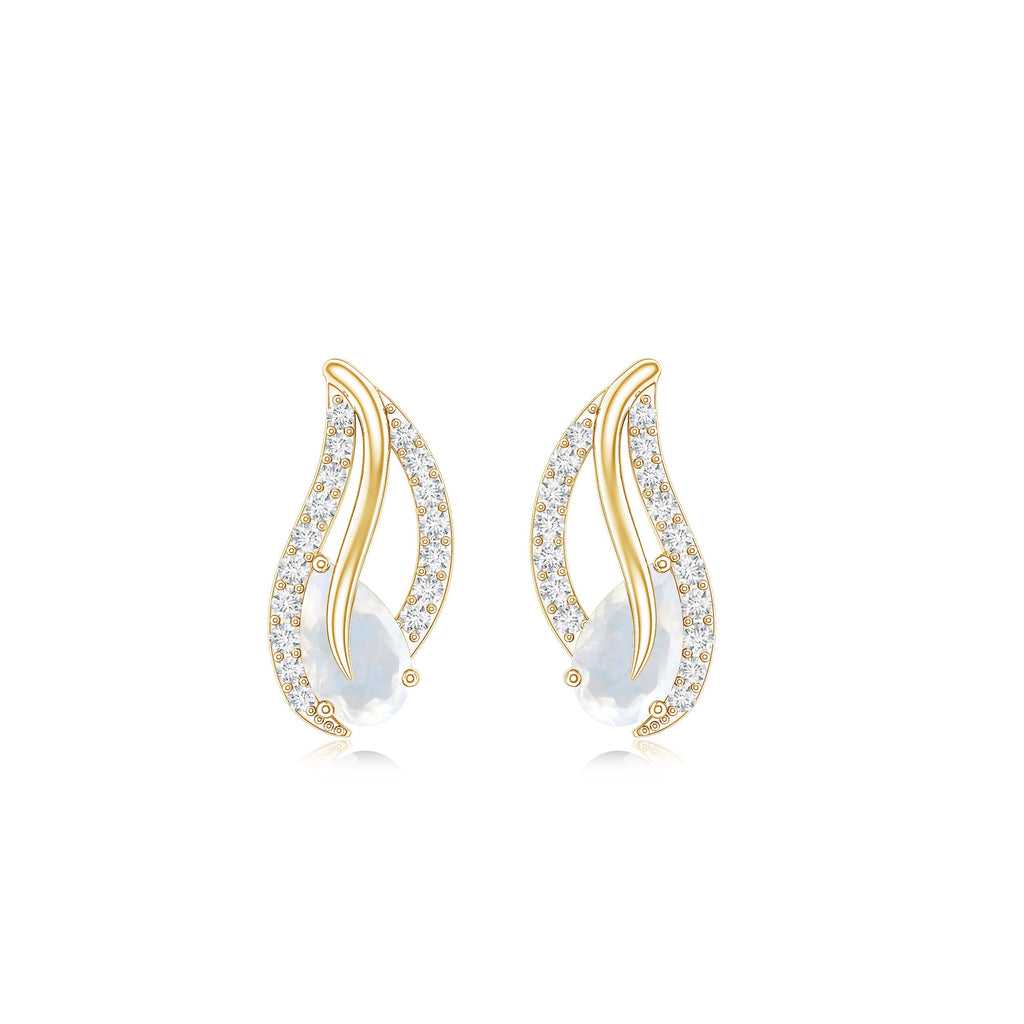 Moonstone Leaf Earrings – Natural Stud Earrings with Diamond Prong Setting