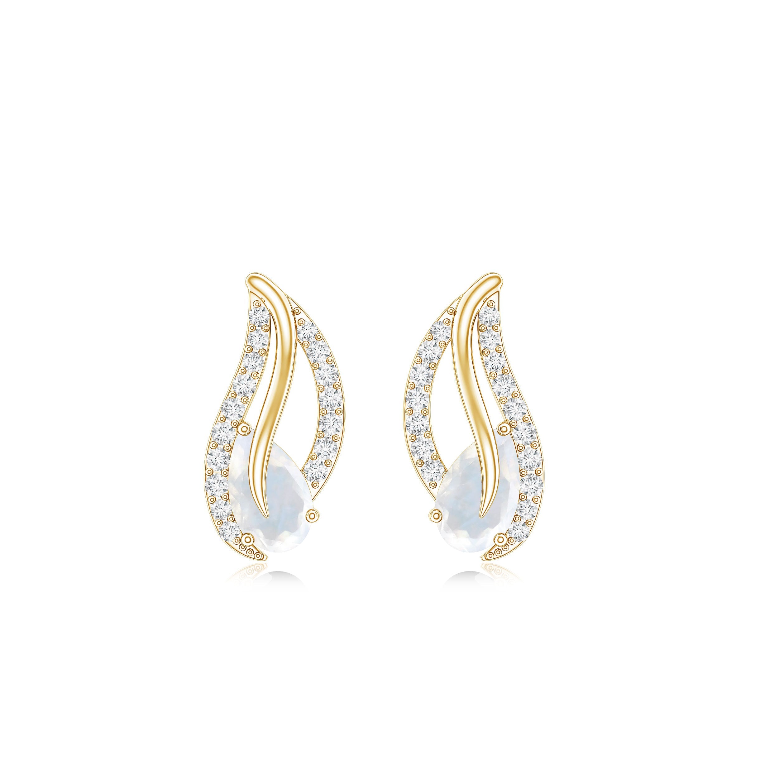 Moonstone Leaf Earrings – Natural Stud Earrings with Diamond Prong Setting