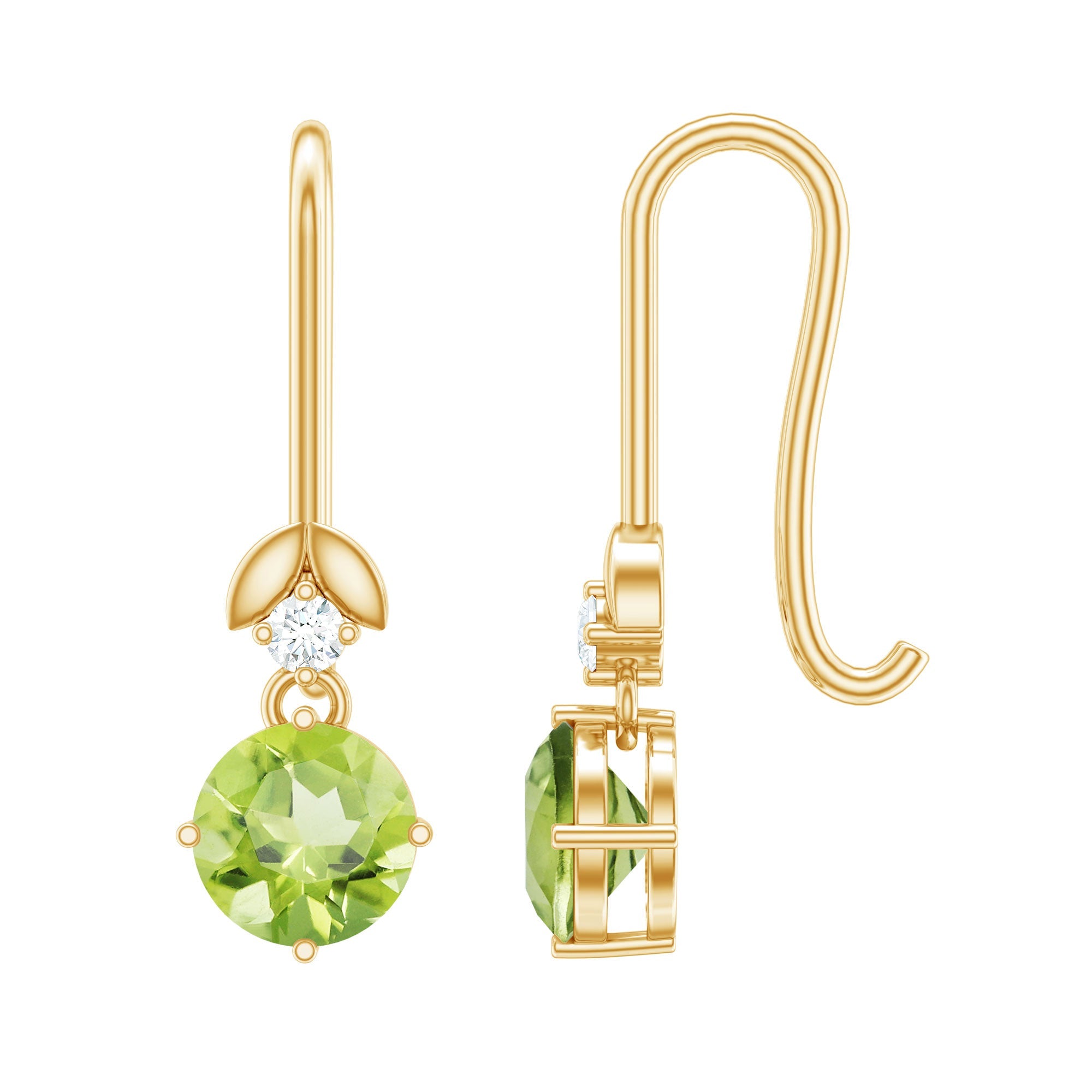 Peridot Drop Earrings – AAA Grade Peridot & Moissanite | Classic Fish Hook Style