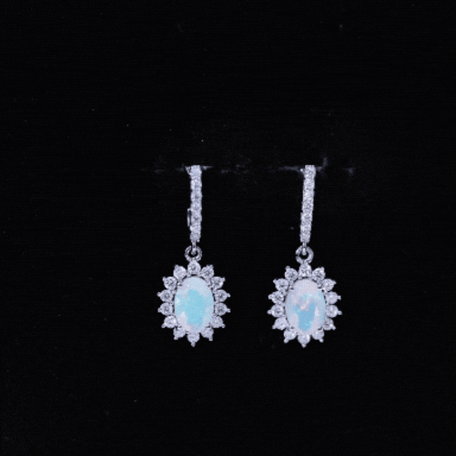 Ethiopian Opal Earrings – Oval Opal Earrings With Moissanite Halo | Durable Gemstone Jewelry