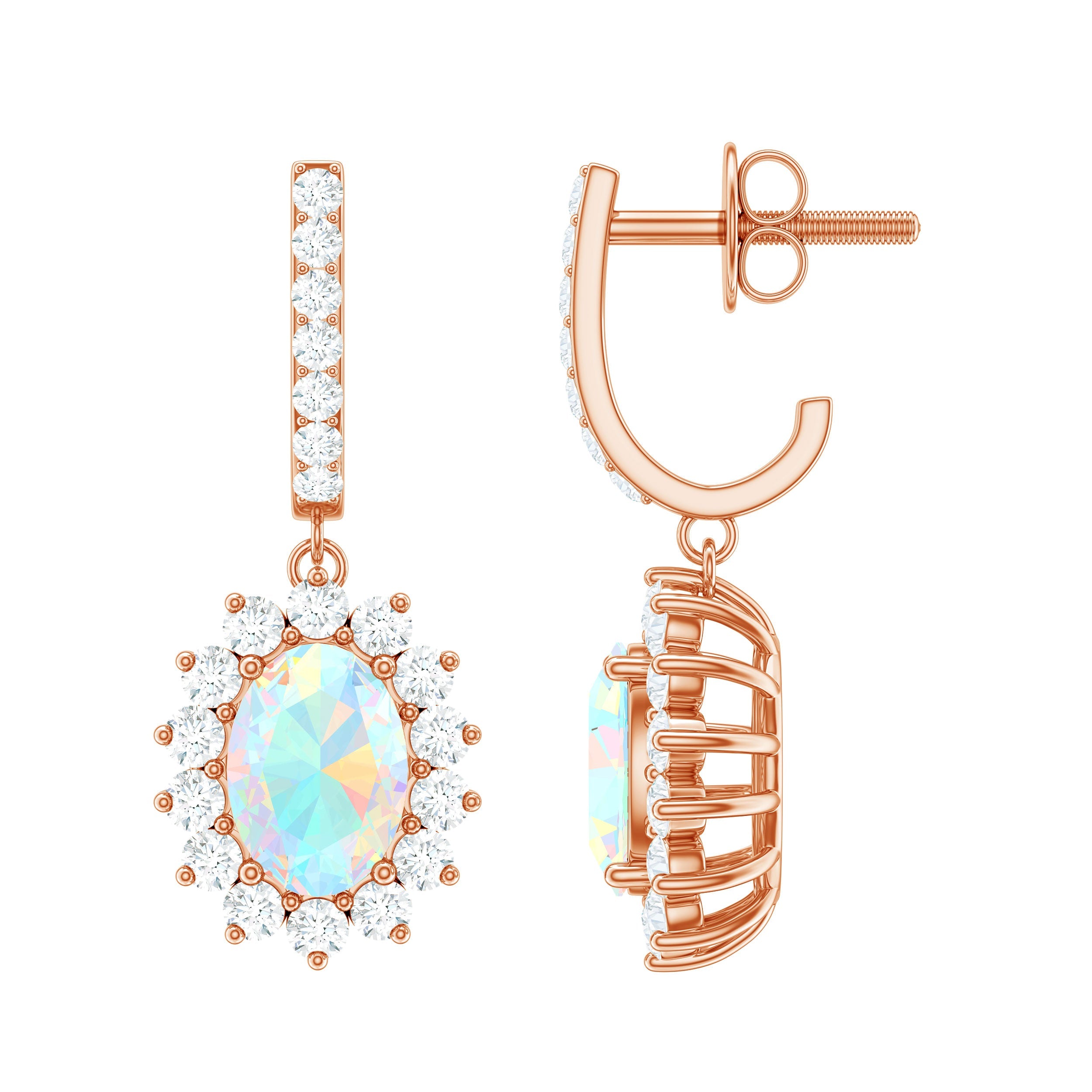 Ethiopian Opal Earrings – Oval Opal Earrings With Moissanite Halo | Durable Gemstone Jewelry