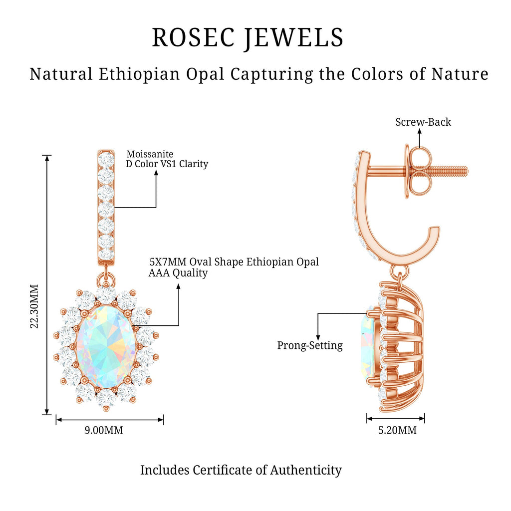 Ethiopian Opal Earrings – Oval Opal Earrings With Moissanite Halo | Durable Gemstone Jewelry