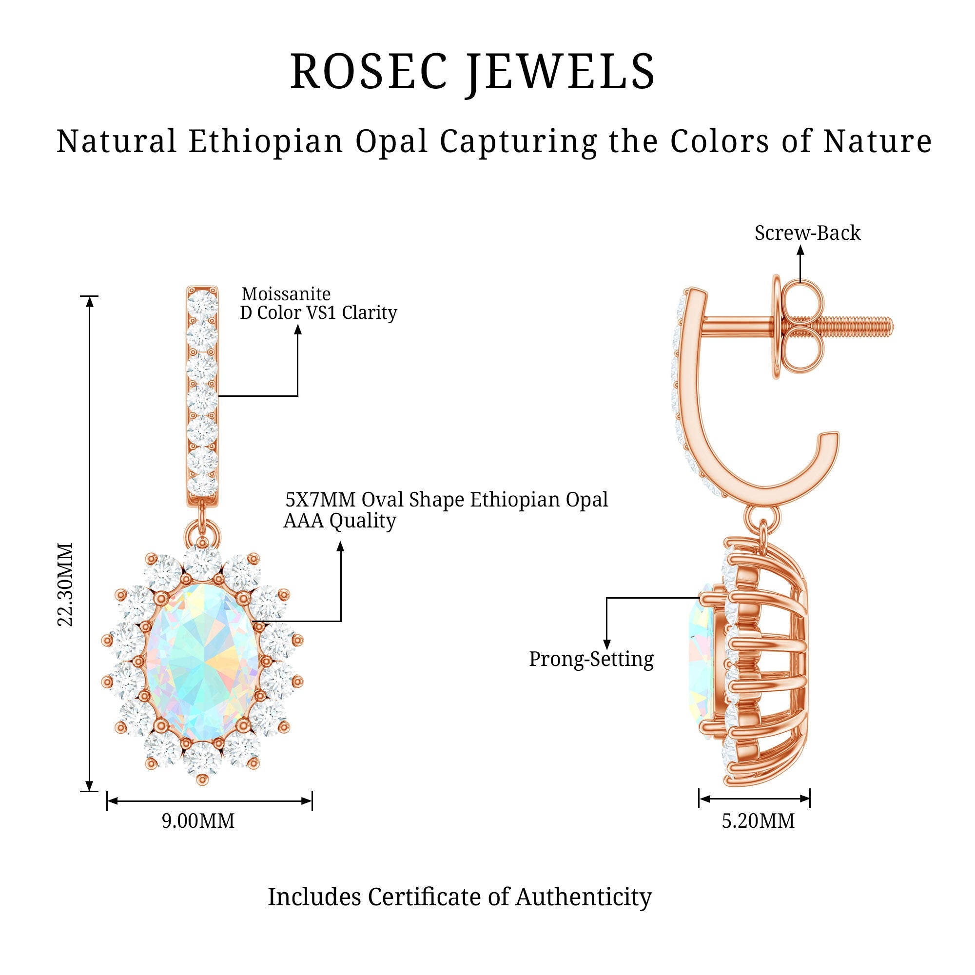 Ethiopian Opal Earrings – Oval Opal Earrings With Moissanite Halo | Durable Gemstone Jewelry