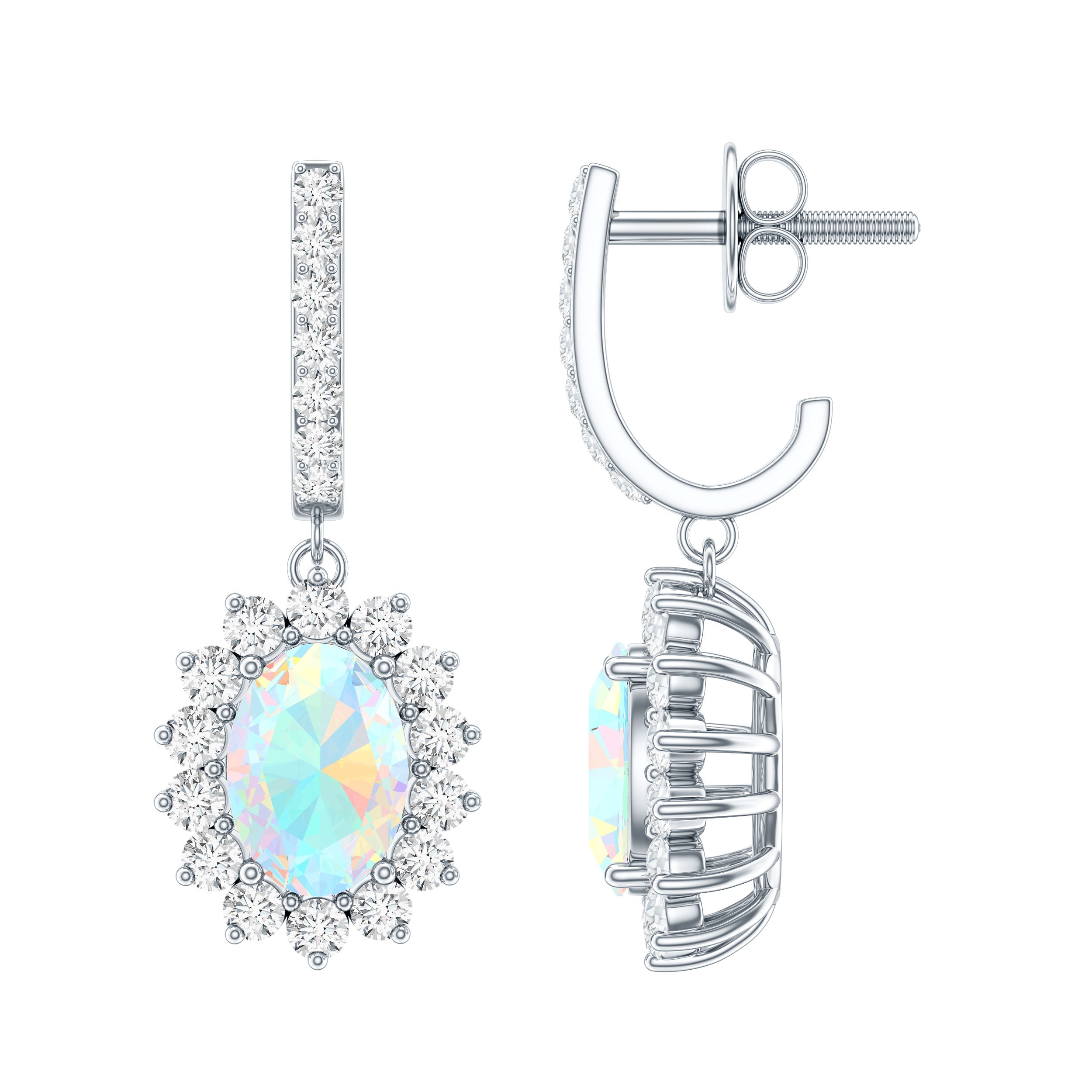 Ethiopian Opal Earrings – Oval Opal Earrings With Moissanite Halo | Durable Gemstone Jewelry