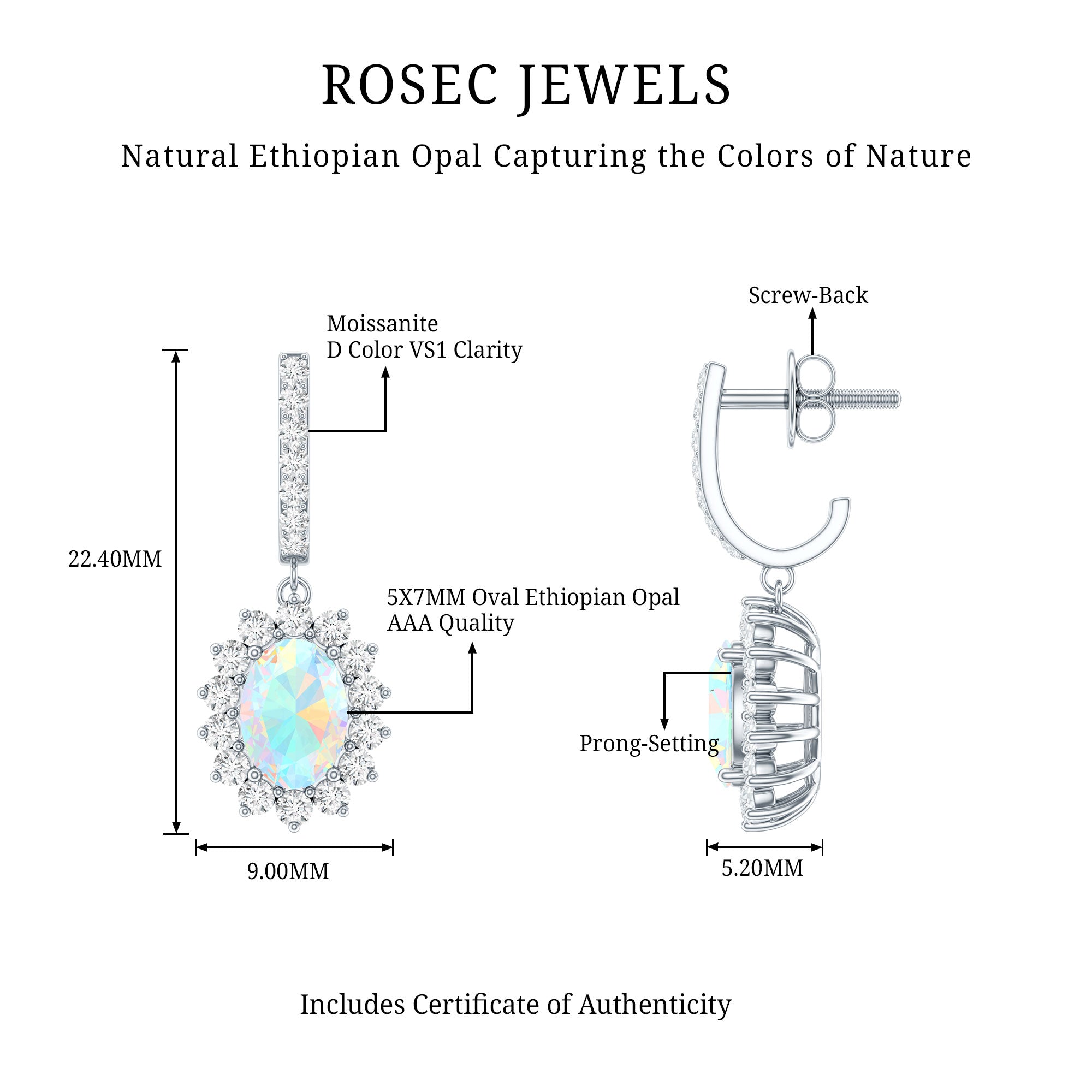 Ethiopian Opal Earrings – Oval Opal Earrings With Moissanite Halo | Durable Gemstone Jewelry