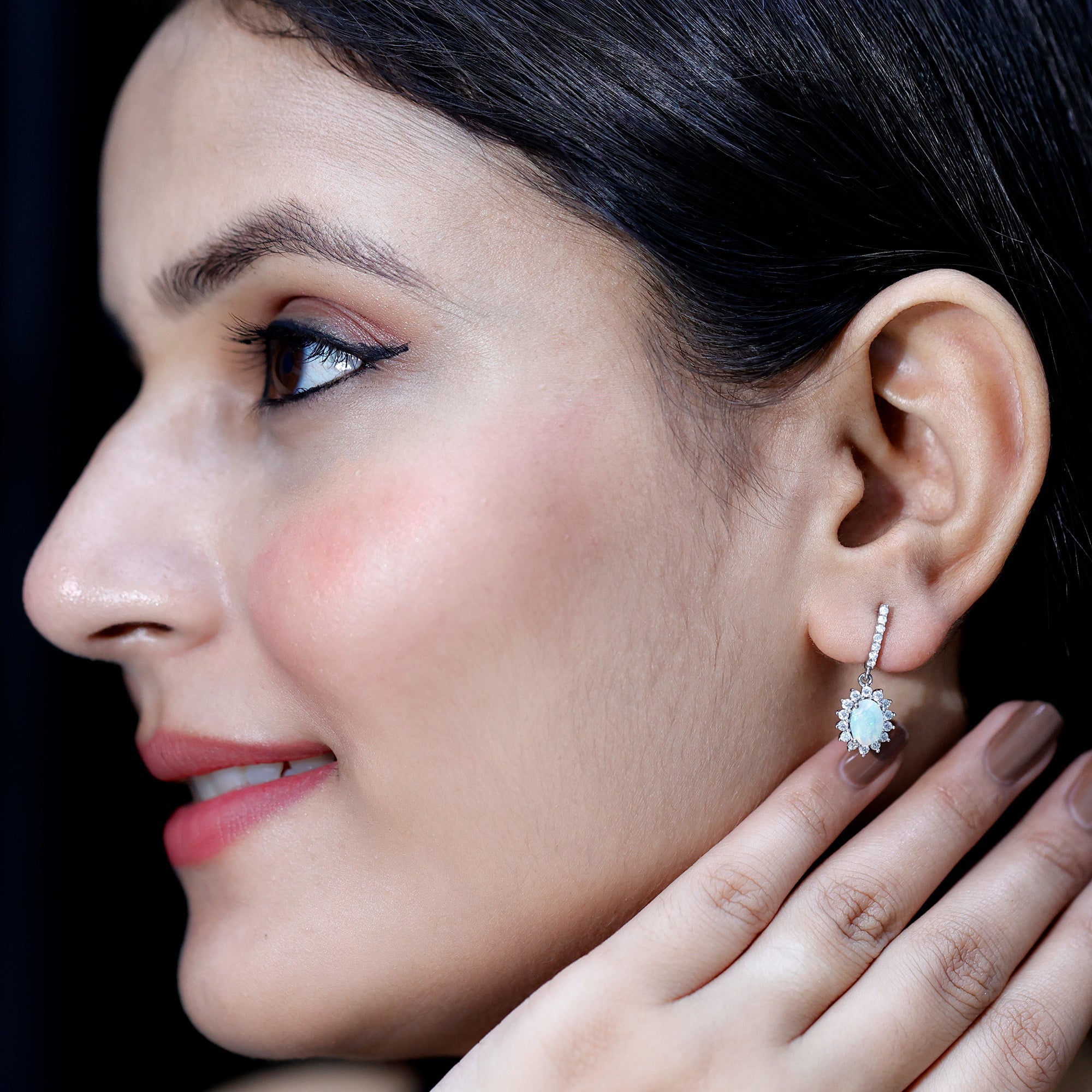 Ethiopian Opal Earrings – Oval Opal Earrings With Moissanite Halo | Durable Gemstone Jewelry