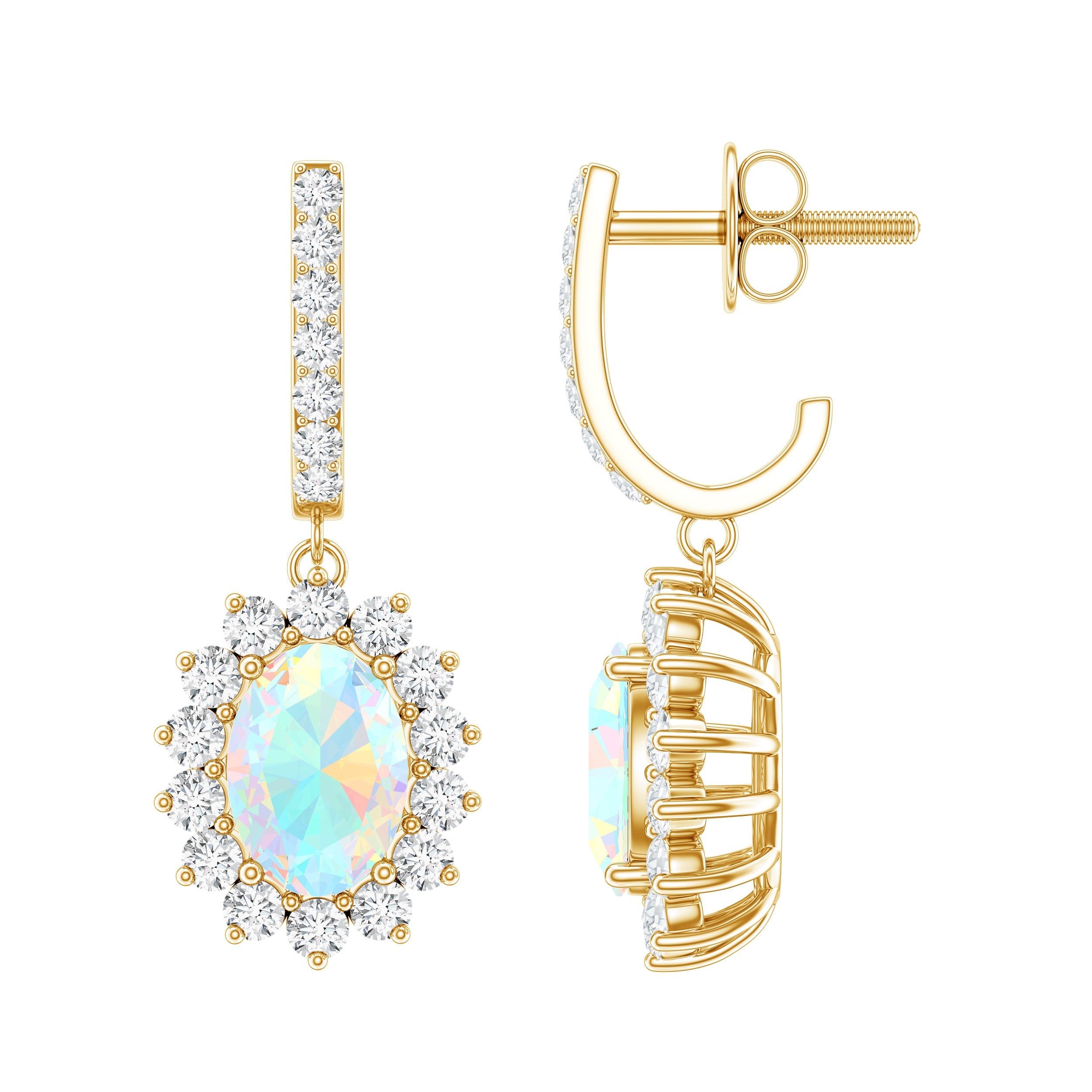 Ethiopian Opal Earrings – Oval Opal Earrings With Moissanite Halo | Durable Gemstone Jewelry