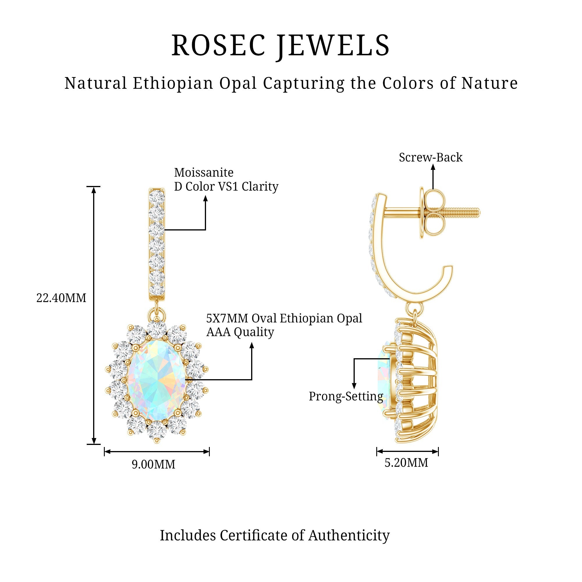 Ethiopian Opal Earrings – Oval Opal Earrings With Moissanite Halo | Durable Gemstone Jewelry