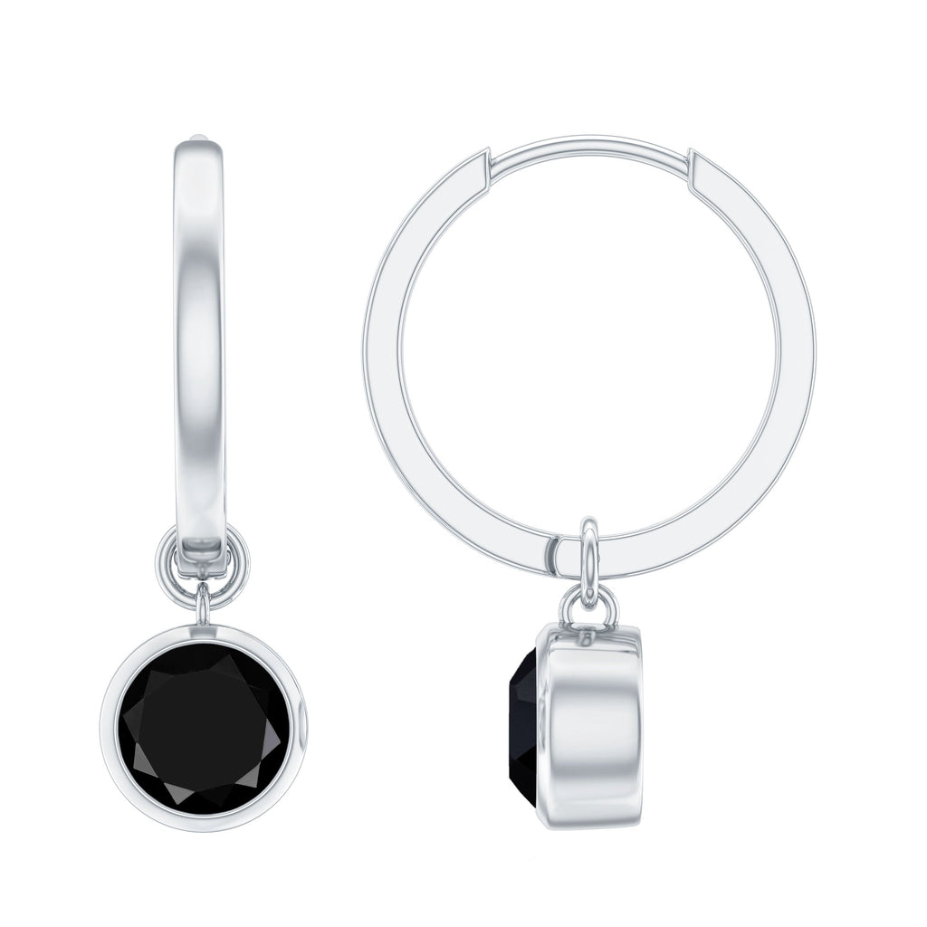 Natural Black Spinel Drop Hoop Earrings