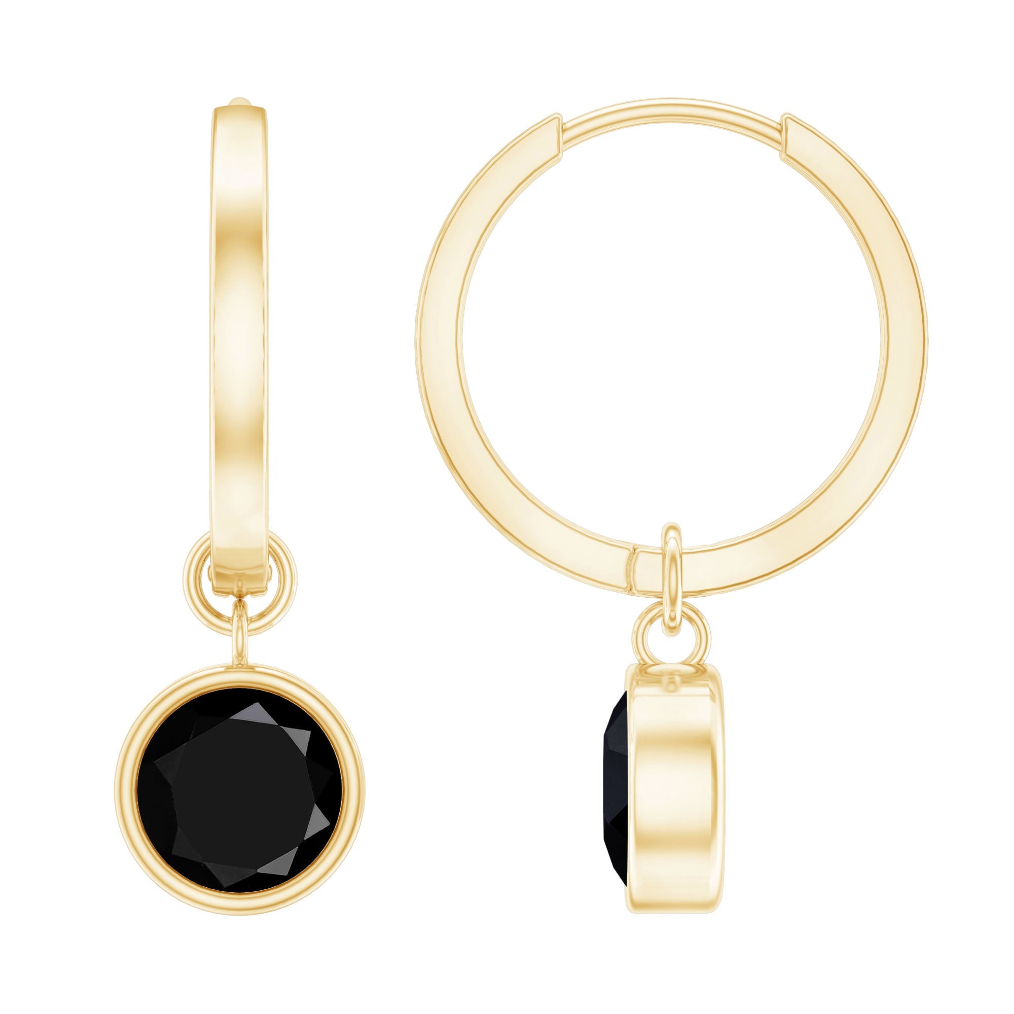 Bezel Set Black Onyx Hinged Hoop Drop Earrings