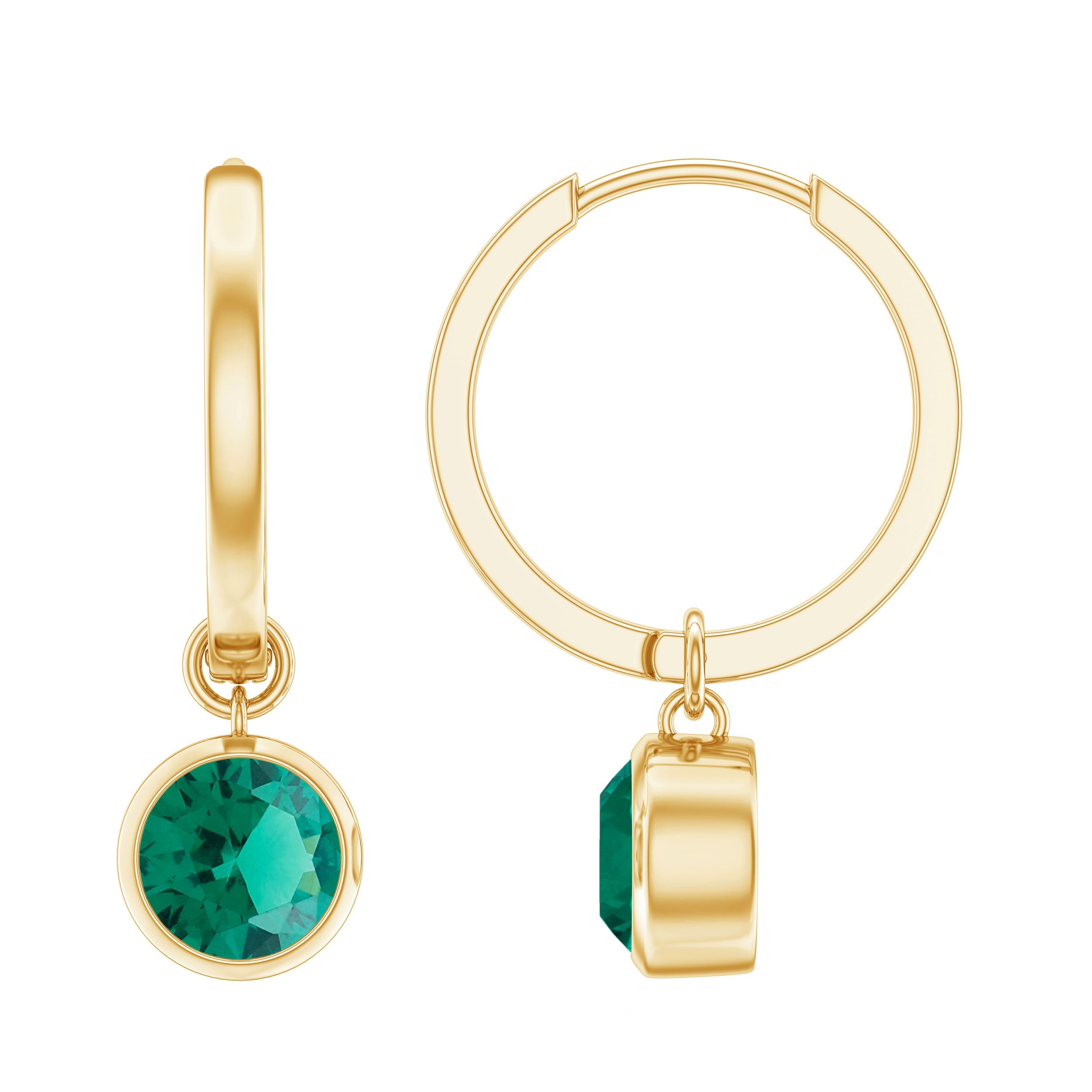 Lab Grown Emerald Earrings – Bezel Set Hinged Hoop Design With AAAA Quality Emeralds