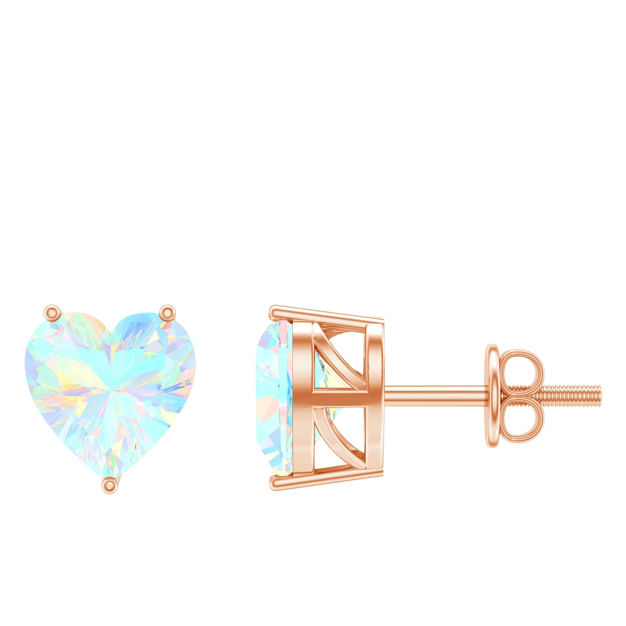 Ethiopian Opal Earrings – 1.5 Carat Heart Shape Solitaire Studs with Secure Screw Backs