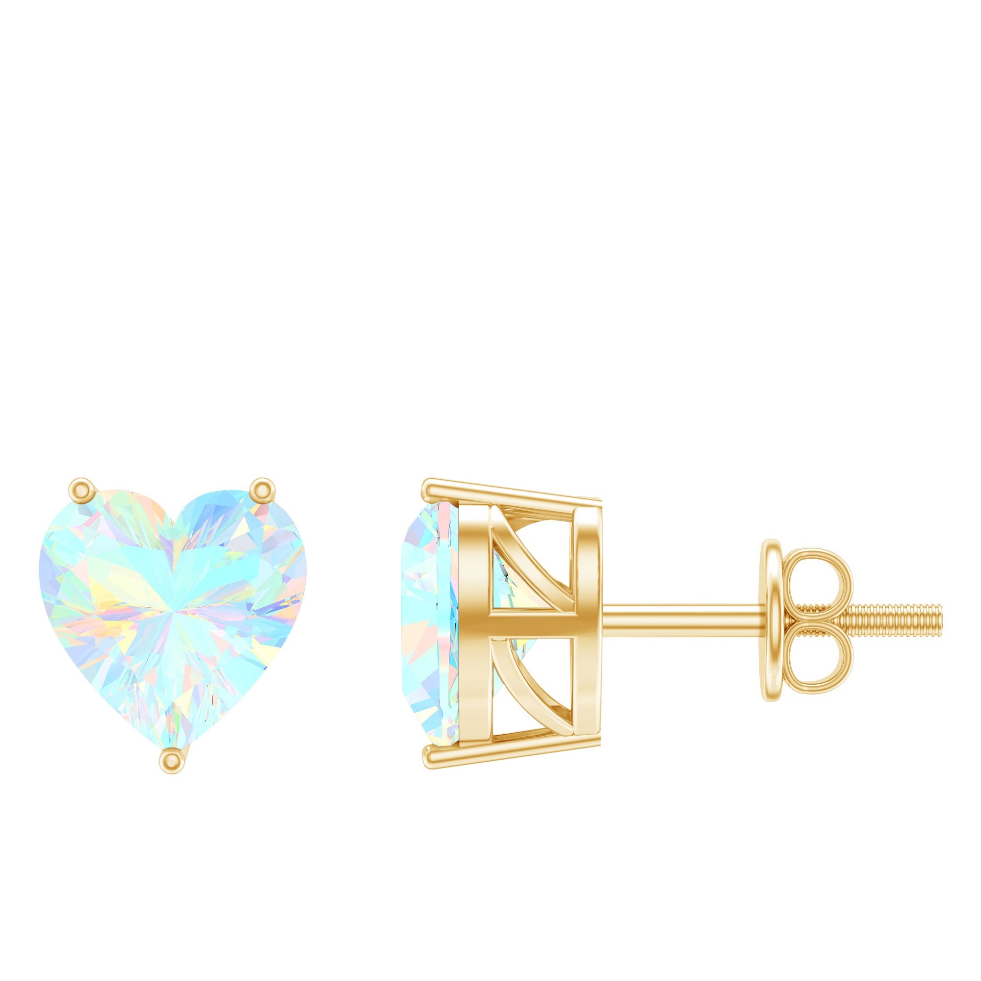 Ethiopian Opal Earrings – 1.5 Carat Heart Shape Solitaire Studs with Secure Screw Backs