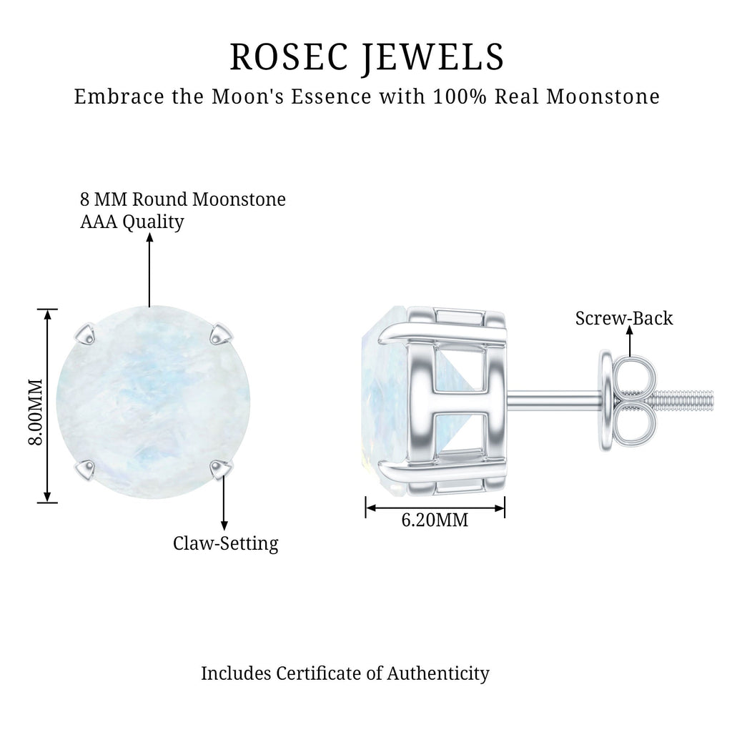 Moonstone Stud Earrings – AAA Grade Blue Claw Set Solitaire Design 8mm