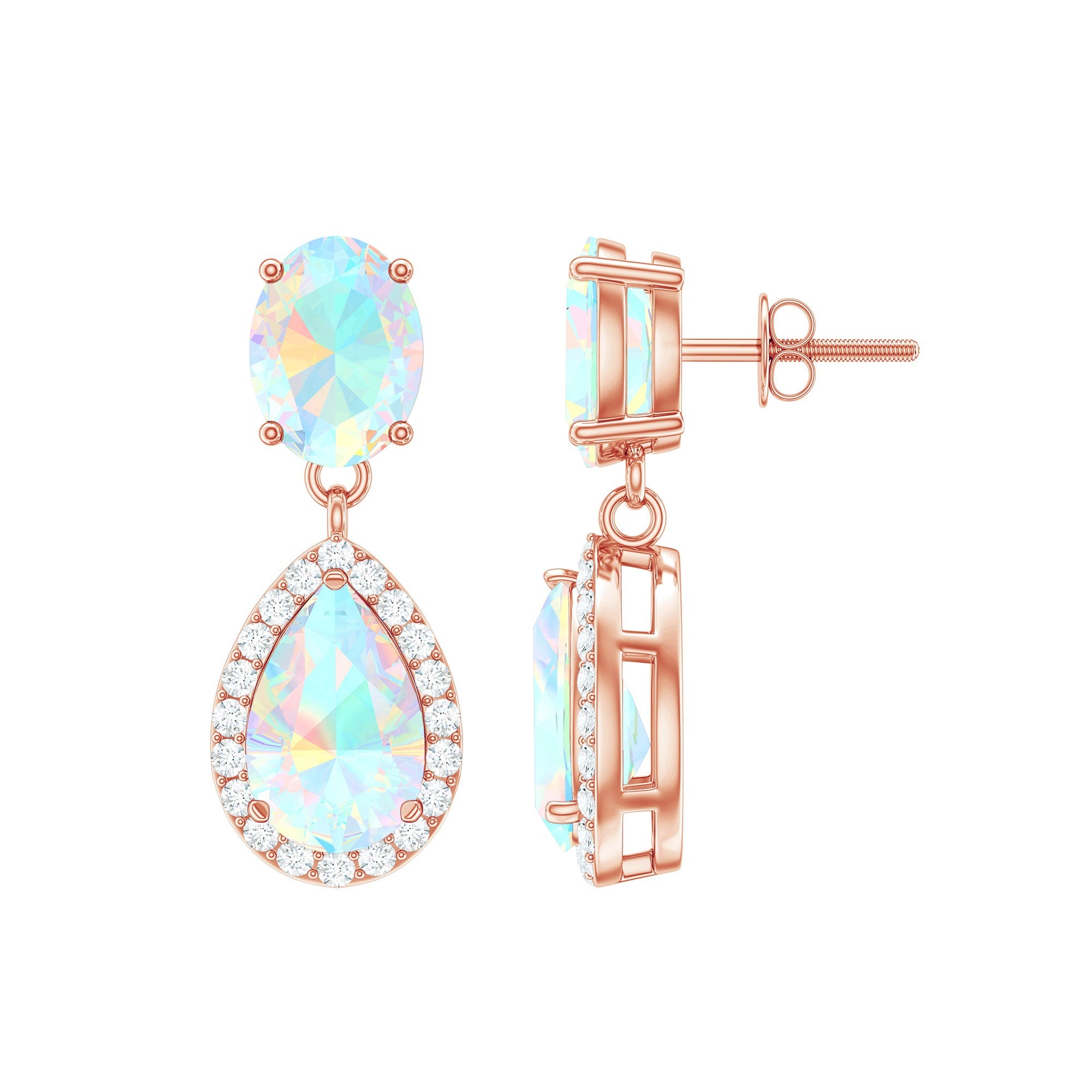 Ethiopian Opal Earrings – Opal Drop Earrings with Diamond Halo and Screw Back Closure